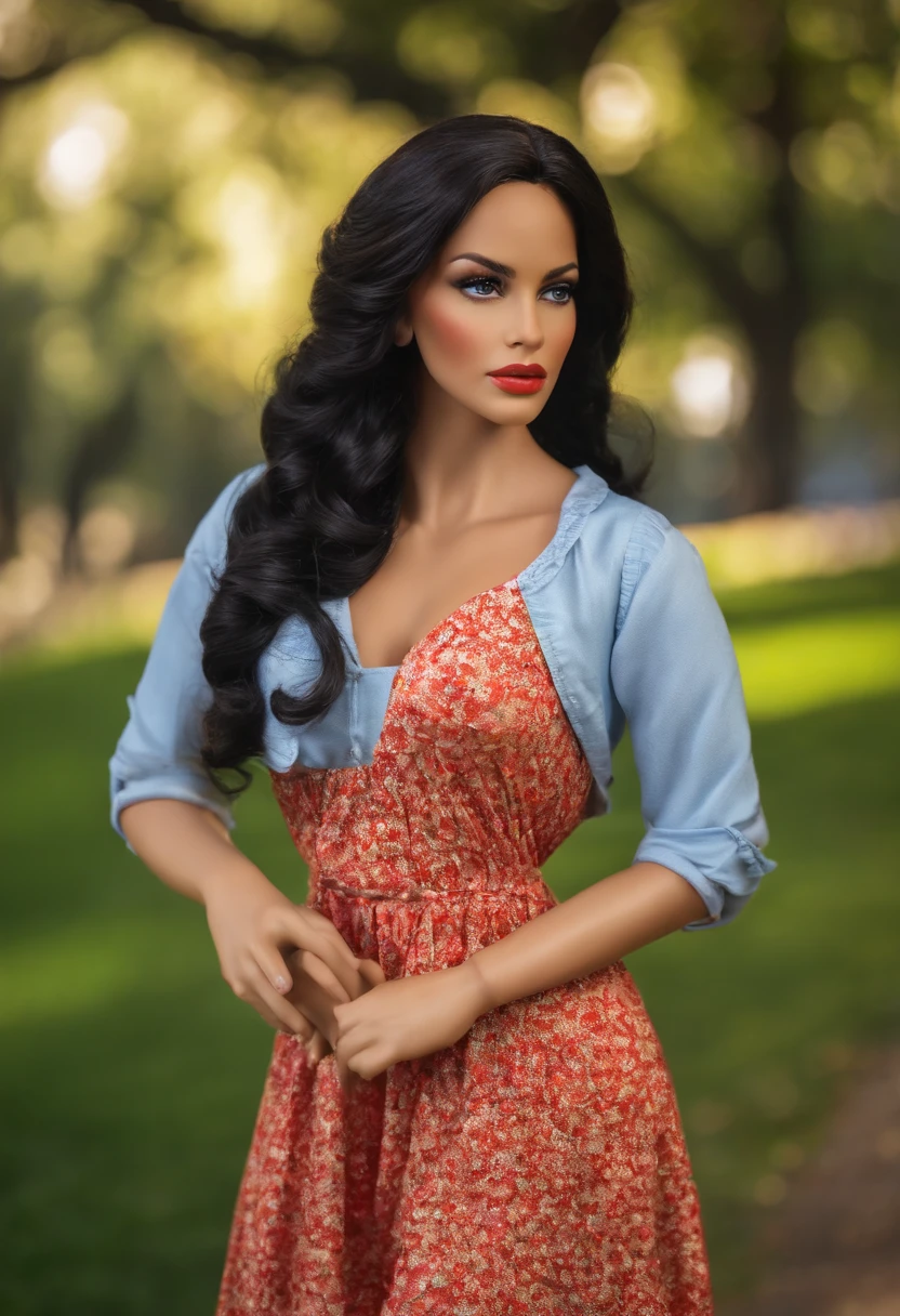 (8k, Foto RAW, La mejor calidad, Obra maestra:1.2), (realista, fotorrealista:1.37), Pro Lighting, Mapeo de fotones, Radiosidad, American doll, parque, Vestido blanco de verano, kristenschaal1-10v1