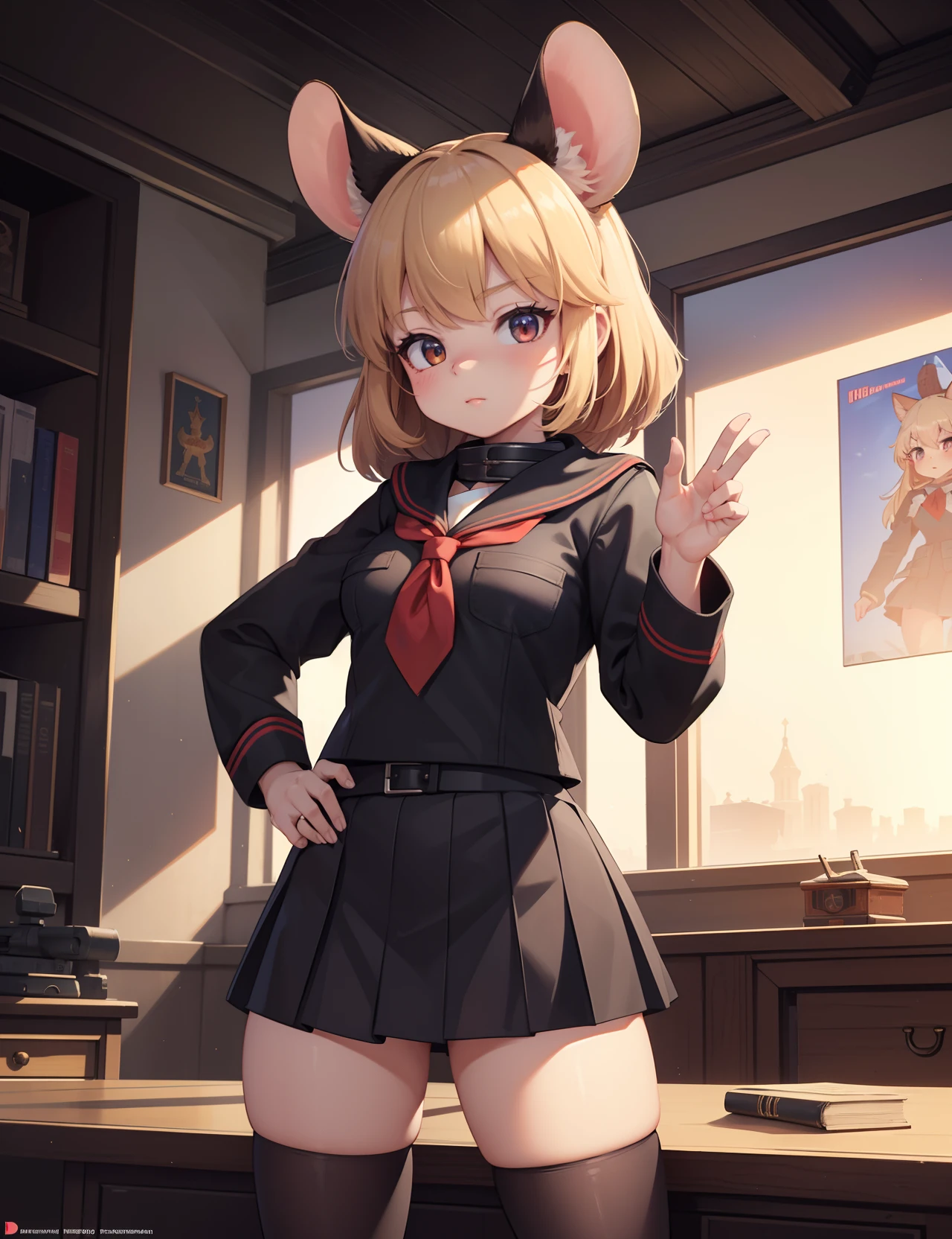 masterpiece, best quality,4k,hdr,perfect lighting 1girl,furry female,solo,moscow,soviet poster,young pionner,battlefield,boom
kitten,adorable,black school uniform, looking at viewer,red neckchief,Communist ideology,dynamic pose,high detail fur,mouse ears,
kemono friends, quokka no human