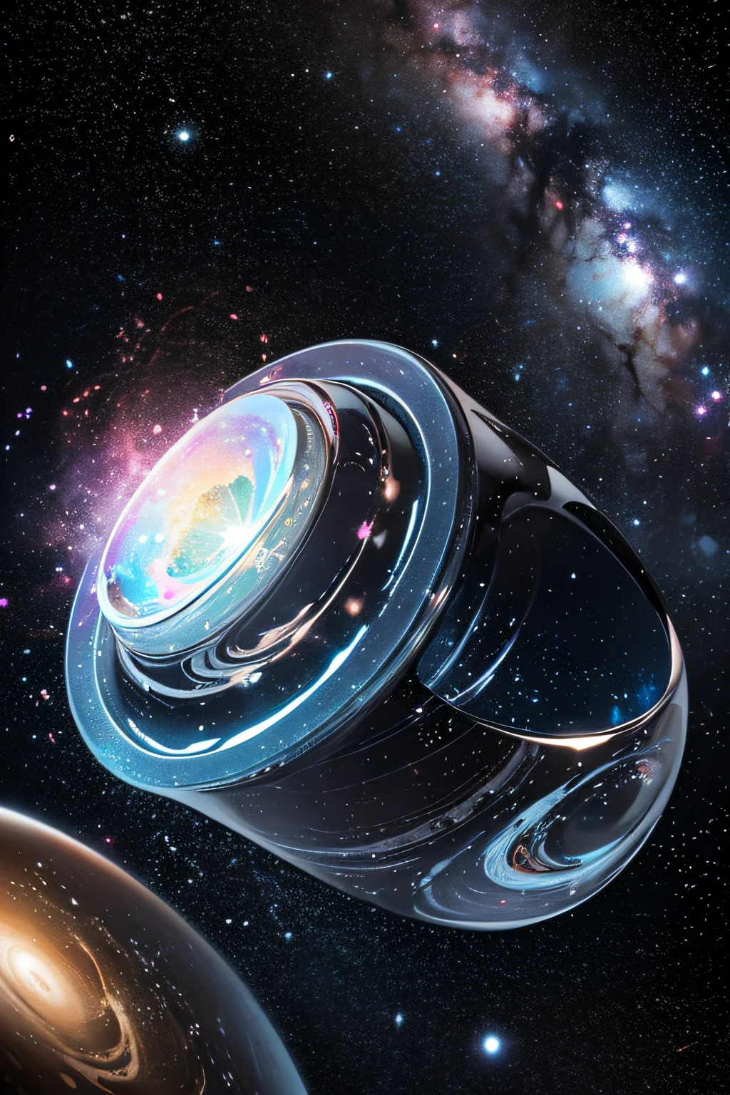 Make use of the elements of cosmic nebulae and galaxies,Create mystery、The feeling of the vastness of the universe。k hd,8K,9:16,Use irregular shapes and bright colors to create mystery 。Mobius ring