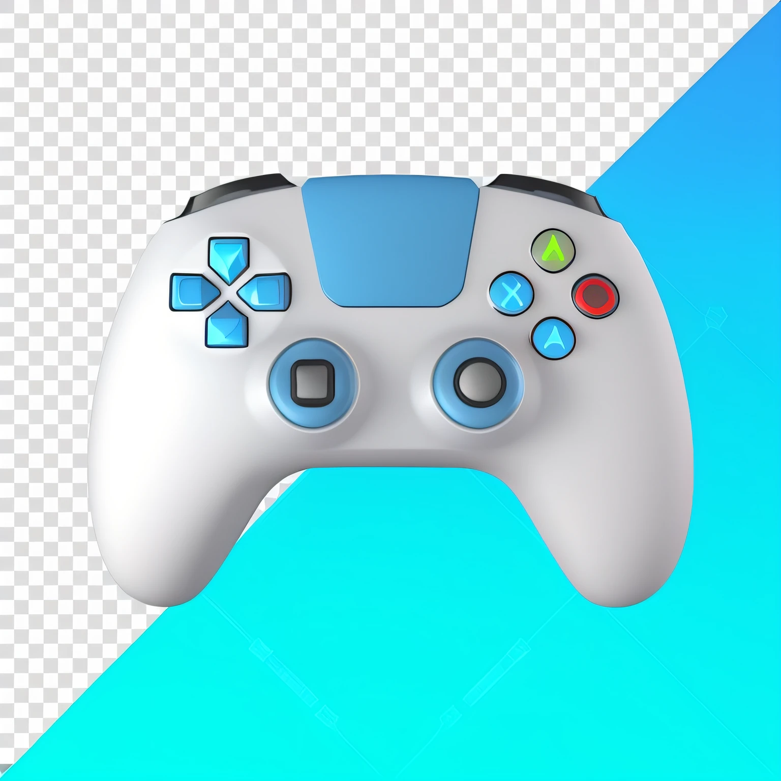 A white controller with blue buttons on a blue and white background, Objeto de jogo 3D, 3D Icon for mobile game, videogame 3d render, item de videogame, videogame render, controle de videogame, game icon stylized, Ativo de videogame, Arte do jogo 3D, Arte do jogo 3D, 3D video game, 3D video game, 3 d videogame render