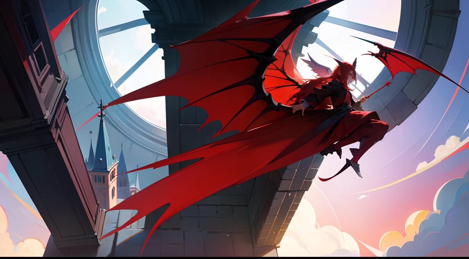 Red Wyvern,adolable,Put your head into the castle window,Stop on the roof of the bell tower,Western fantasy,Fairytales,Works of masters,A high resolution