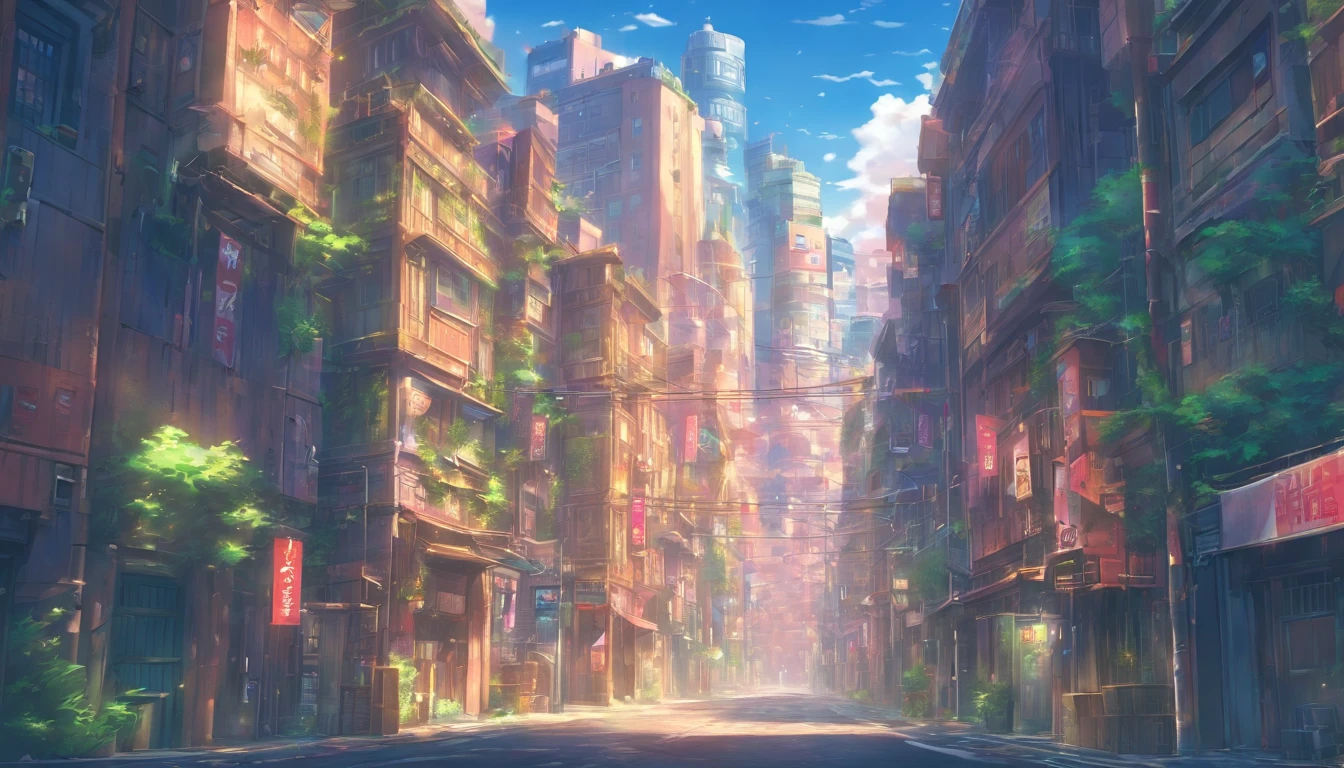 Horizontal view,buliding,The facades of buildings on the street,Faraway view,super wide shot,Road,Horizontal