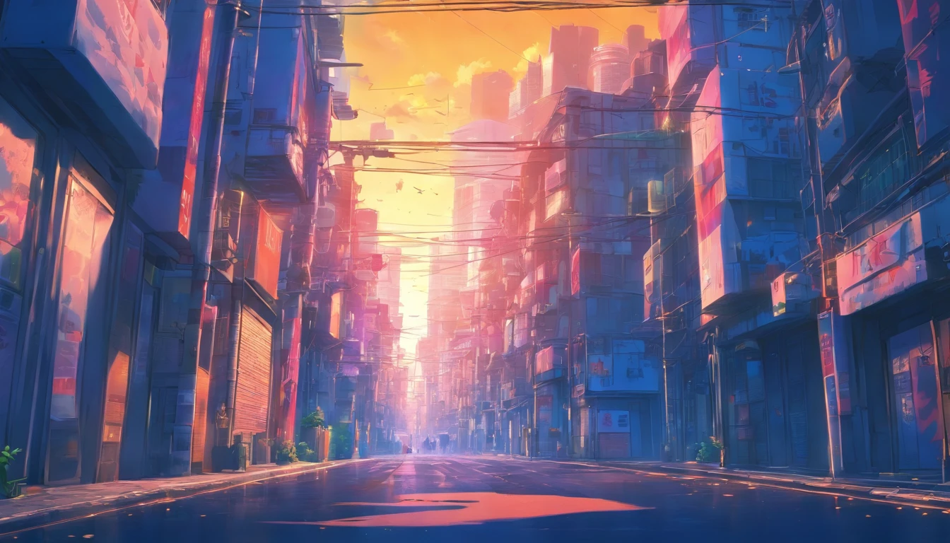 Horizontal view,buliding,The facades of buildings on the street,Faraway view,super wide shot,Road,Horizontal