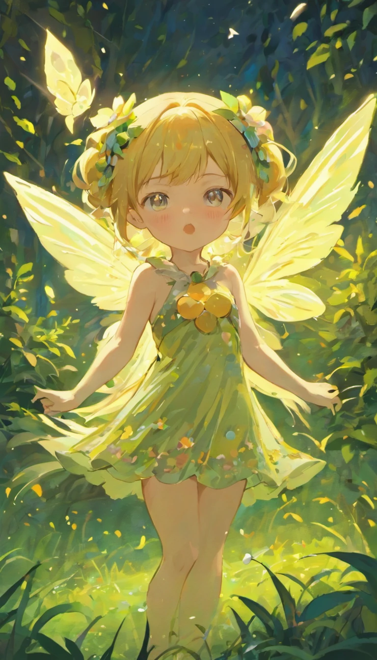 ln the forest,night moon,Mini cute 3 flower fairy, Chubby toot,Skirt made of petals,fresh flowers,Colorful colorful,Transparent colorful wings, Magic wand,closeup cleavage,Light attenuation,Glow effects,depth of fields,high light,Real light,Ray traching,oc rendered,Hyper-realistic,best qualtiy,8K,Works of masters,super-fine,Detailed pubic hair,Correct anatomy,sharp focus on eyes,Bokeh,Facial features are carefully depicted,in style of hayao miyazaki,Miyazaki animation style
