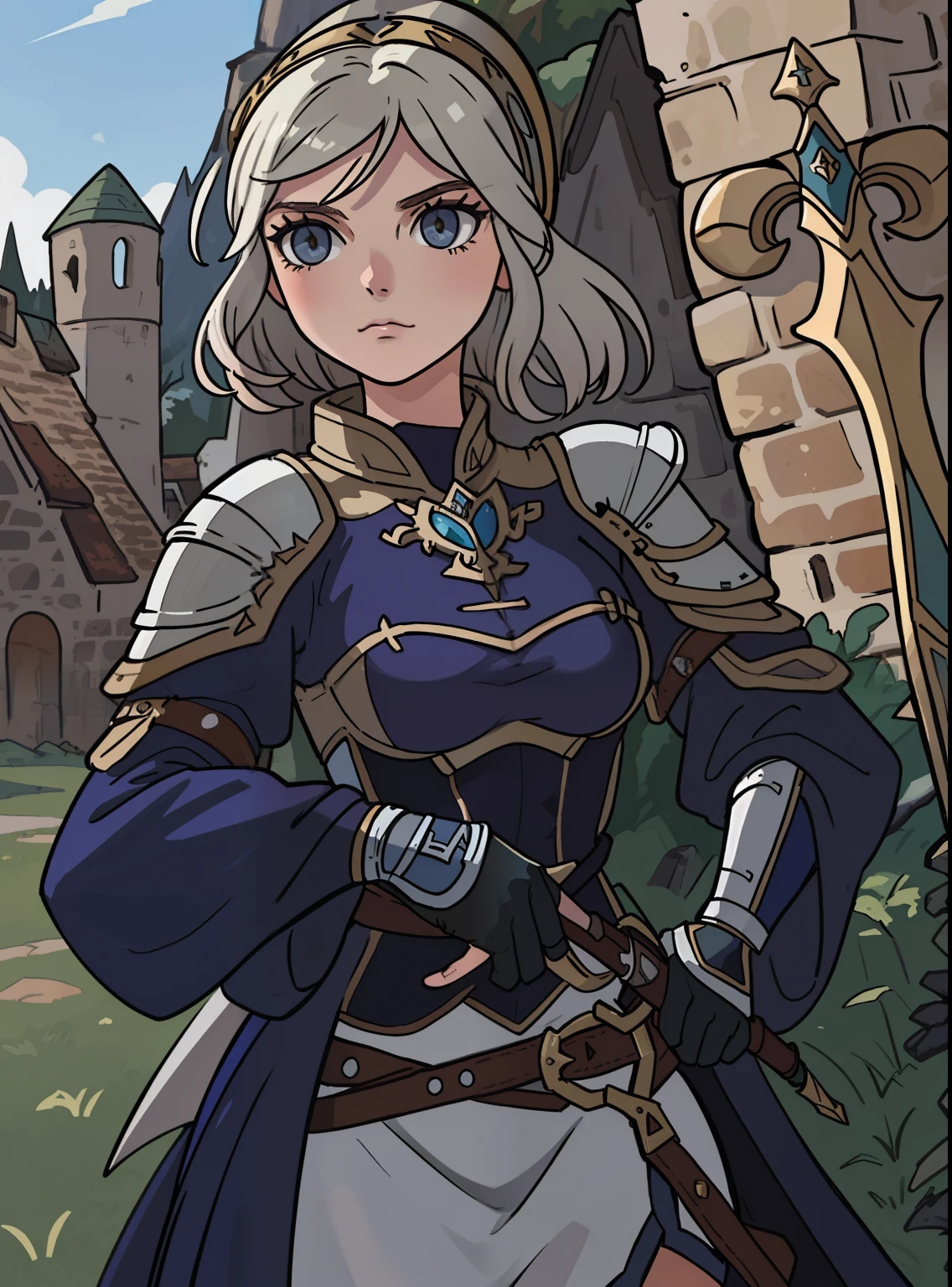 um close up de uma mulher em uma corrente segurando uma espada, como um personagem de fantasia medieval, Eliseu Cuthbert como um Paladino, coberto em armadura de couro completo, em armadura de couro, Eliseu Cuthbert como um D&D Paladino, cavaleiro feminino, Elisha Cuthbert como um guerreiro de RPG, usando armadura de couro cravejada, de uma bela cavaleiro feminina