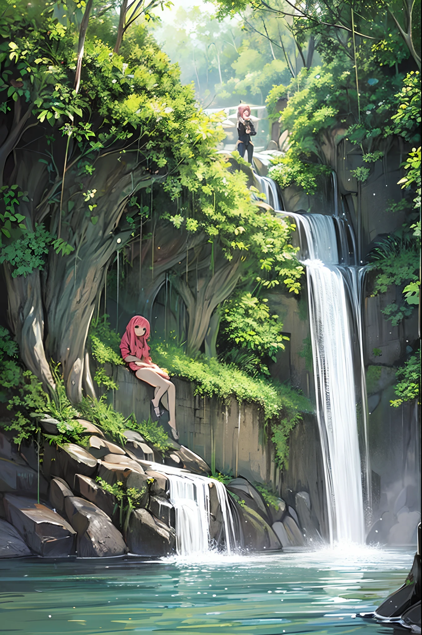 The costume, Long hair, girl, Big eyes, Green mountains and green water,