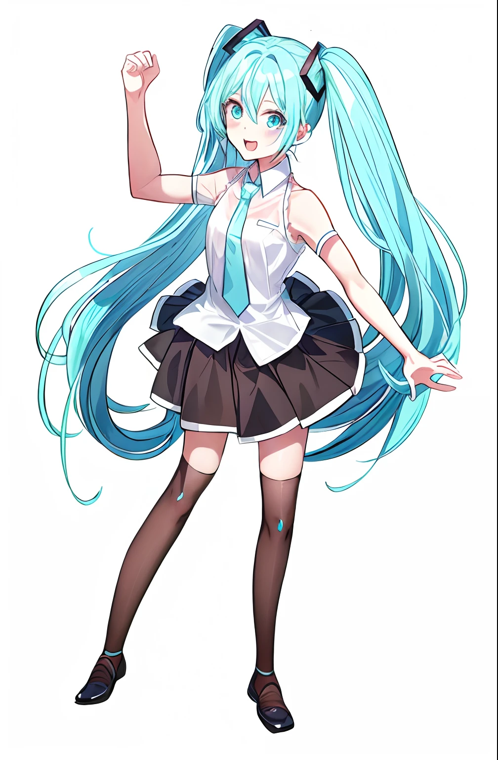 Anime girl with blue hair and black skirt poses for photo, Hatsune Miku, hatsune miku portrait, Portrait of Hatsune Miku, Miku, Mikudayo, VOCALOID, anime moe art style, hatsune miku short hair, Official Character Art, Anime girl with teal hair, Cute anime waifu in a nice dress, hatsune miku face, zerochan art