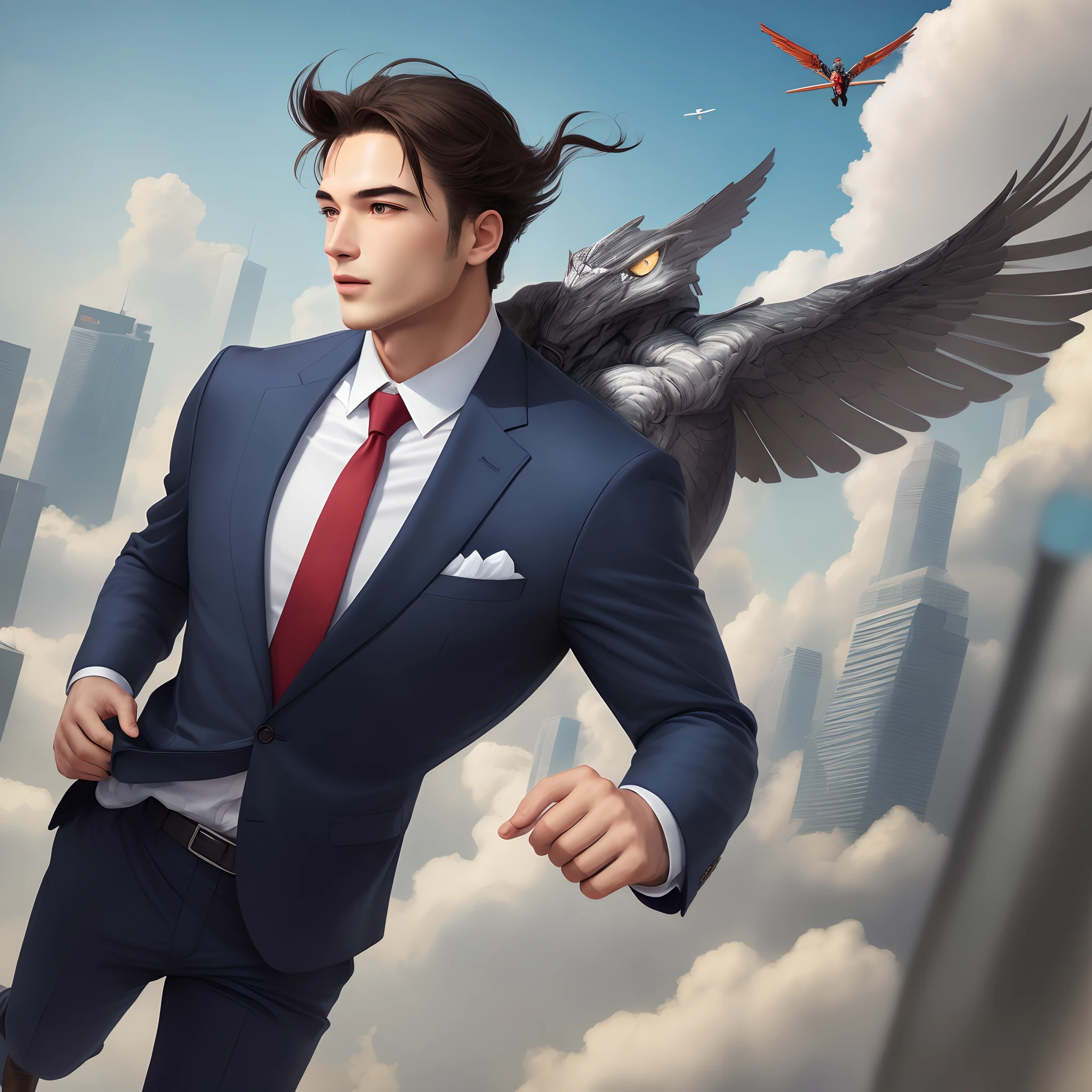 Flying man in suit
