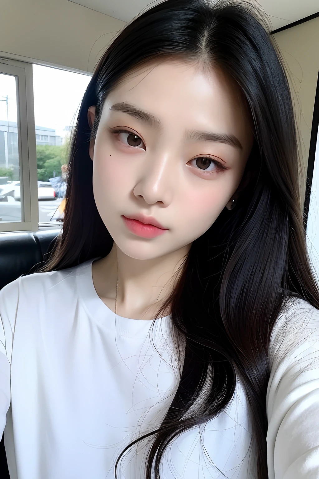 there is a woman that is taking a selfie in a mirror, young and cute girl, ruan cute vtuber, tiktok video, korean girl, gorgeous young korean woman, young cute wan asian face, chinese girl, beautiful south korean woman, beautiful young korean woman, a cute young woman, low quality video, asian girl with long hair, gorgeous chinese model