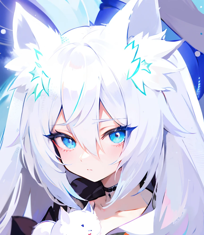 anime girl with white hair and blue eyes in a white dress, from arknights, holo is a wolf girl, anime moe artstyle, white cat girl, white cyan, avatar image, white - haired fox, holo if a wolf girl, [[[[grinning evily]]]], arknights, anime catgirl, ahegao