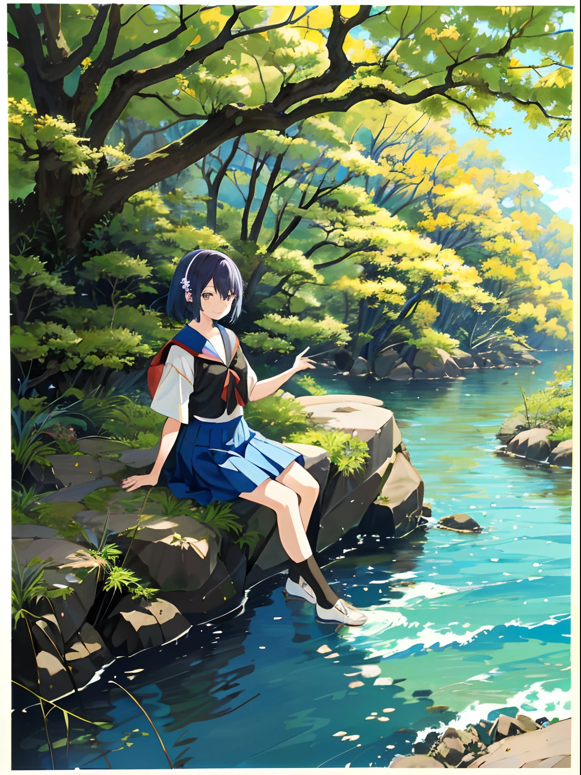 (masutepiece:1.5),(Best Quality:1.5),(Ultra-detailed:1.3),(Illustration:1.2),(8K Wallpaper:1.2),(Best Quality:1.2),(Highly detailed:1.2),(foreshortening),(Photoreal),(Photorealistic),(Unreal Engine),(hight resolution:1.2),(Oil Painting:1.05),(Hatch)(Best Quality:1.1),(hyper realisitic:1.1),(Extremely fine,Beautiful),, the panorama,, 1girl in,, (Blouses and layered skirts), , Smile,, to stand,, (Okinoshima),, Japan,Okinoshima