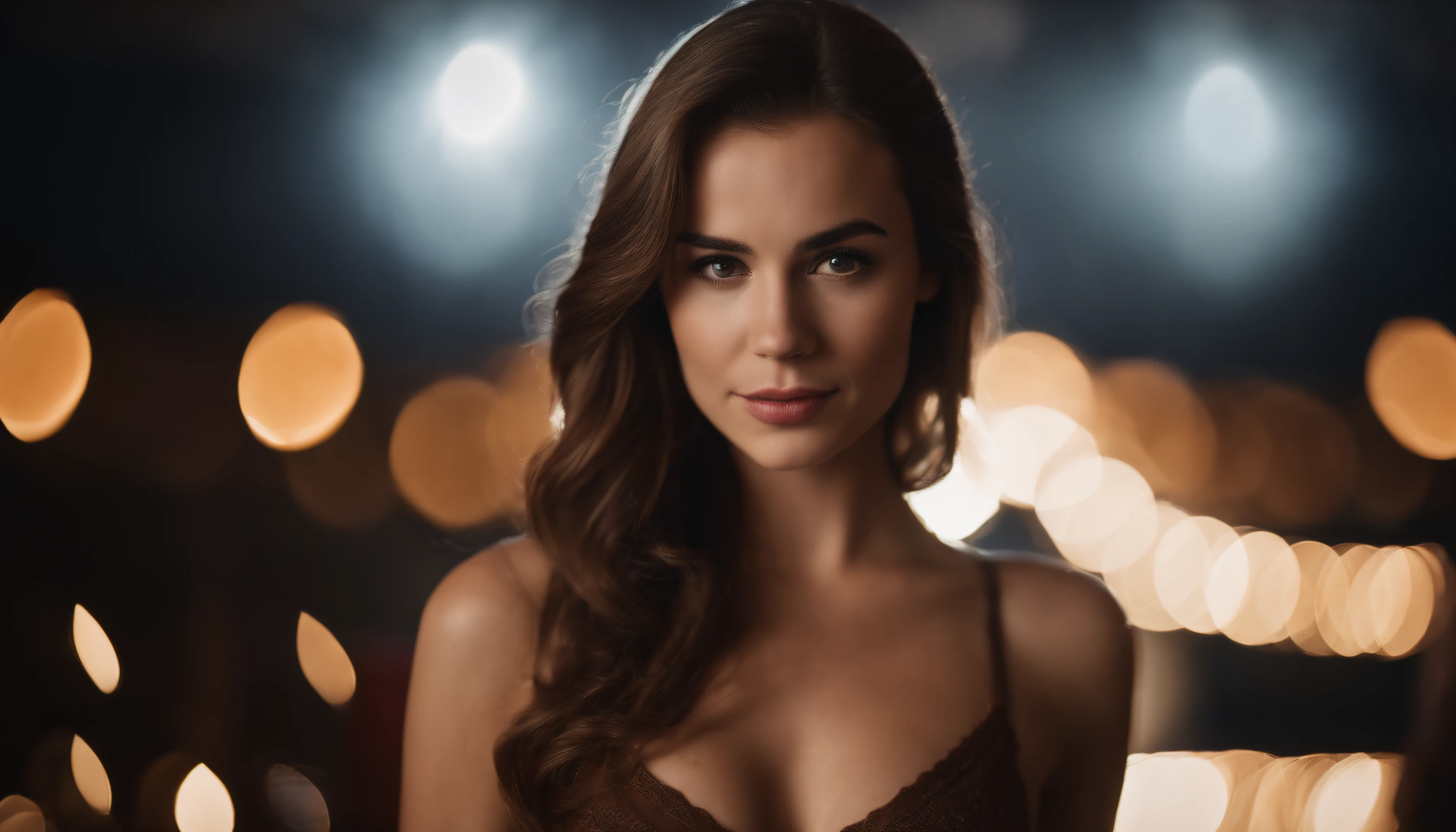 Beautiful 20 year old woman with perfect face and medium brown hair, and dressed a bra