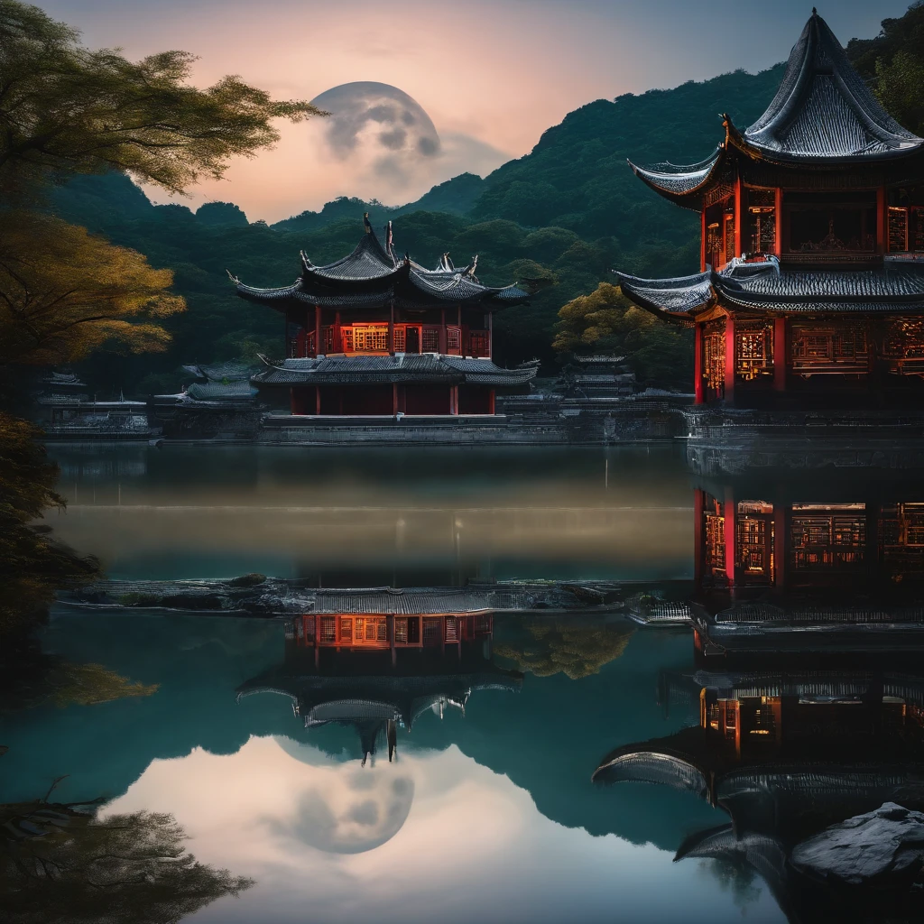 West lake,Three pools reflecting the moon,Line drawings
