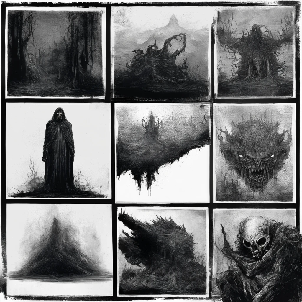 A big mysterious monster like a demon　A devastated world