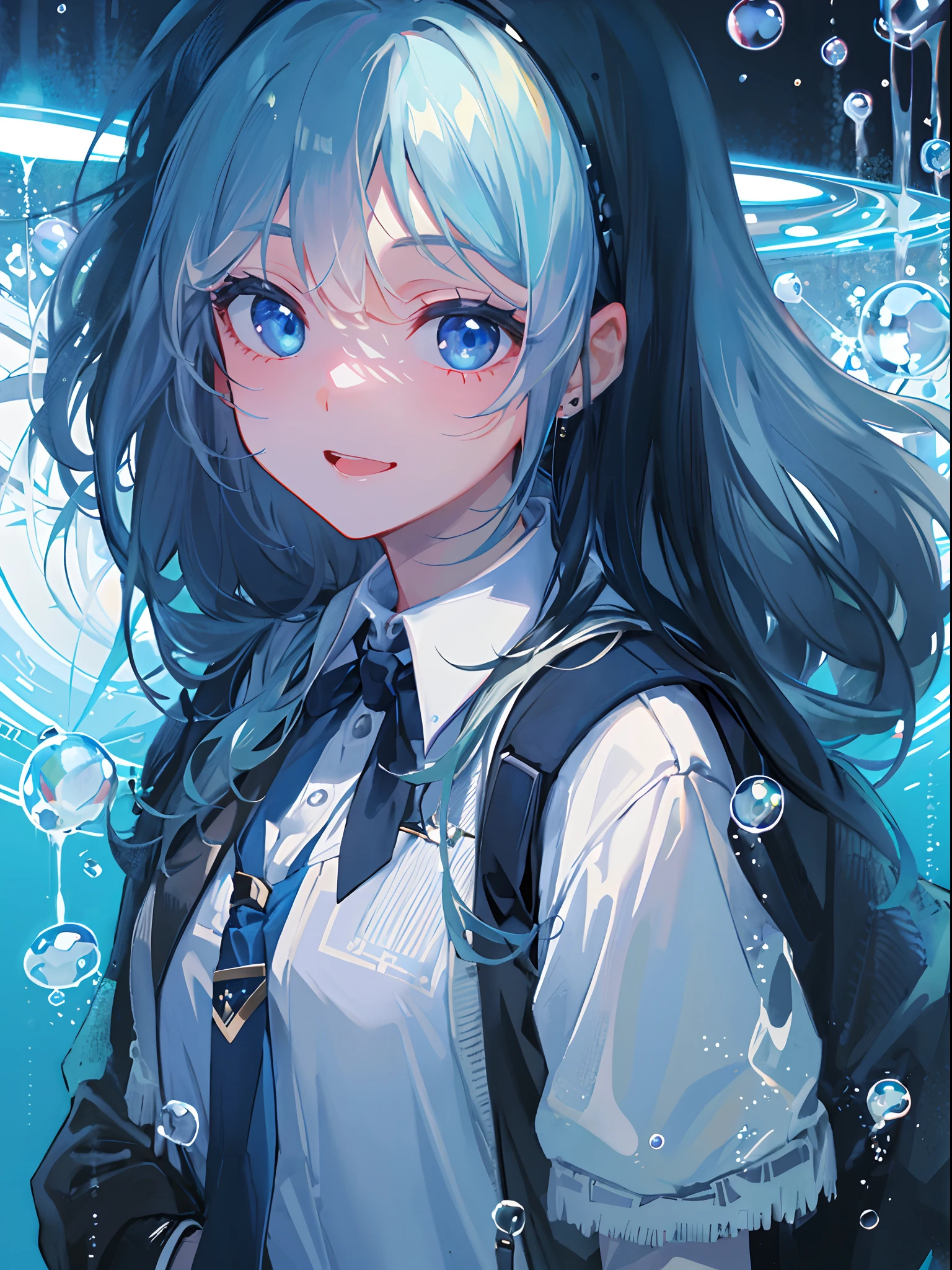 ((top-quality)), ((masterpiece)), ((ultra-detailliert)), (extremely delicate and beautiful), girl with, 独奏, cold attitude,((Black jacket)),She is very(relax)with the(Settled down)Looks,A dark-haired, depth of fields,evil smile,Bubble, under the water, Air bubble,bright light blue eyes,Inner color with light blue hair and dark blue tips,Cold background,Bob Hair - Linear Art, shortpants、knee high socks、White uniform like school uniform、Light blue ribbon ties、Clothes are sheer、Hands in pockets((top-quality)), ((masterpiece)), ((ultra-detailliert)), (extremely delicate and beautiful), girl with, 独奏, cold attitude,((Black jacket)),She is very(relax)with the(Settled down)Looks,A dark-haired, depth of fields,evil smile,Bubble, under the water, Air bubble,bright light blue eyes,Inner color with light blue hair and dark blue tips,Cold background,Bob Hair - Linear Art, shortpants、knee high socks、White uniform like school uniform、Light blue ribbon ties、Clothes are sheer、Hands in pockets((top-quality)), ((masterpiece)), ((ultra-detailliert)), (extremely delicate and beautiful), girl with, 独奏, cold attitude,((Black jacket)),She is very(relax)with the(Settled down)Looks,A dark-haired, depth of fields,evil smile,Bubble, under the water, Air bubble,bright light blue eyes,Inner color with light blue hair and dark blue tips,Cold background,Bob Hair - Linear Art, shortpants、knee high socks、White uniform like school uniform、Light blue ribbon ties、Clothes are sheer、Hands in pockets((top-quality)), ((masterpiece)), ((ultra-detailliert)), (extremely delicate and beautiful), girl with, 独奏, cold attitude,((Black jacket)),She is very(relax)with the(Settled down)Looks,A dark-haired, depth of fields,evil smile,Bubble, under the water, Air bubble,bright light blue eyes,Inner color with light blue hair and dark blue tips,Cold background,Bob Hair - Linear Art, shortpants、knee high socks、White uniform like school uniform、Light blue ribbon ties、Clothes are sheer、、chaina hair,Bun hair
