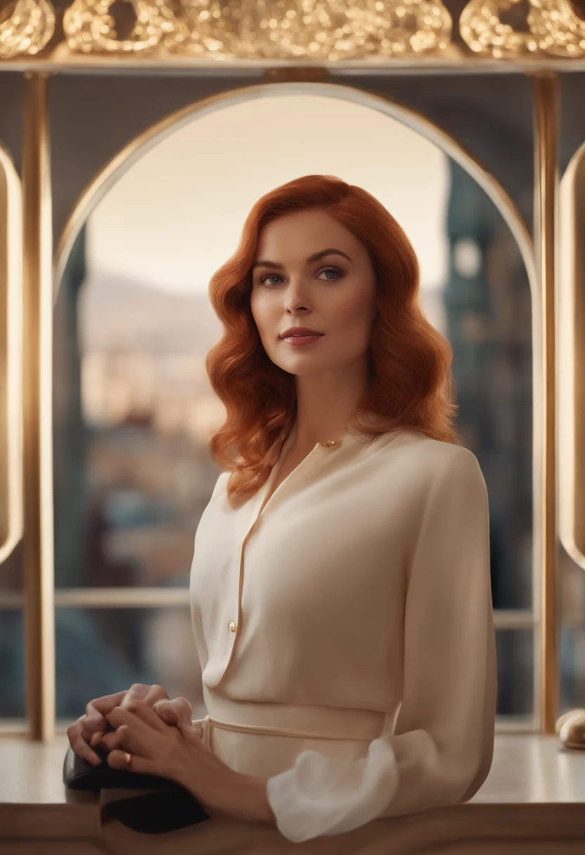 /imagine prompt: A 3d circle badge made of old gold, written "VIVI" at the bottom, with realistic Perfect woman 35-year-old, little smile, short pale red hair, perfect color, simetric dark eyes inside, view distant above, no background https://www.canva.com/design/DAFuasg3xCU/Up-SulkOC6VTMO2sqgvEow/edit?utm_content=DAFuasg3xCU&utm_campaign=designshare&utm_medium=link2&utm_source=sharebutton