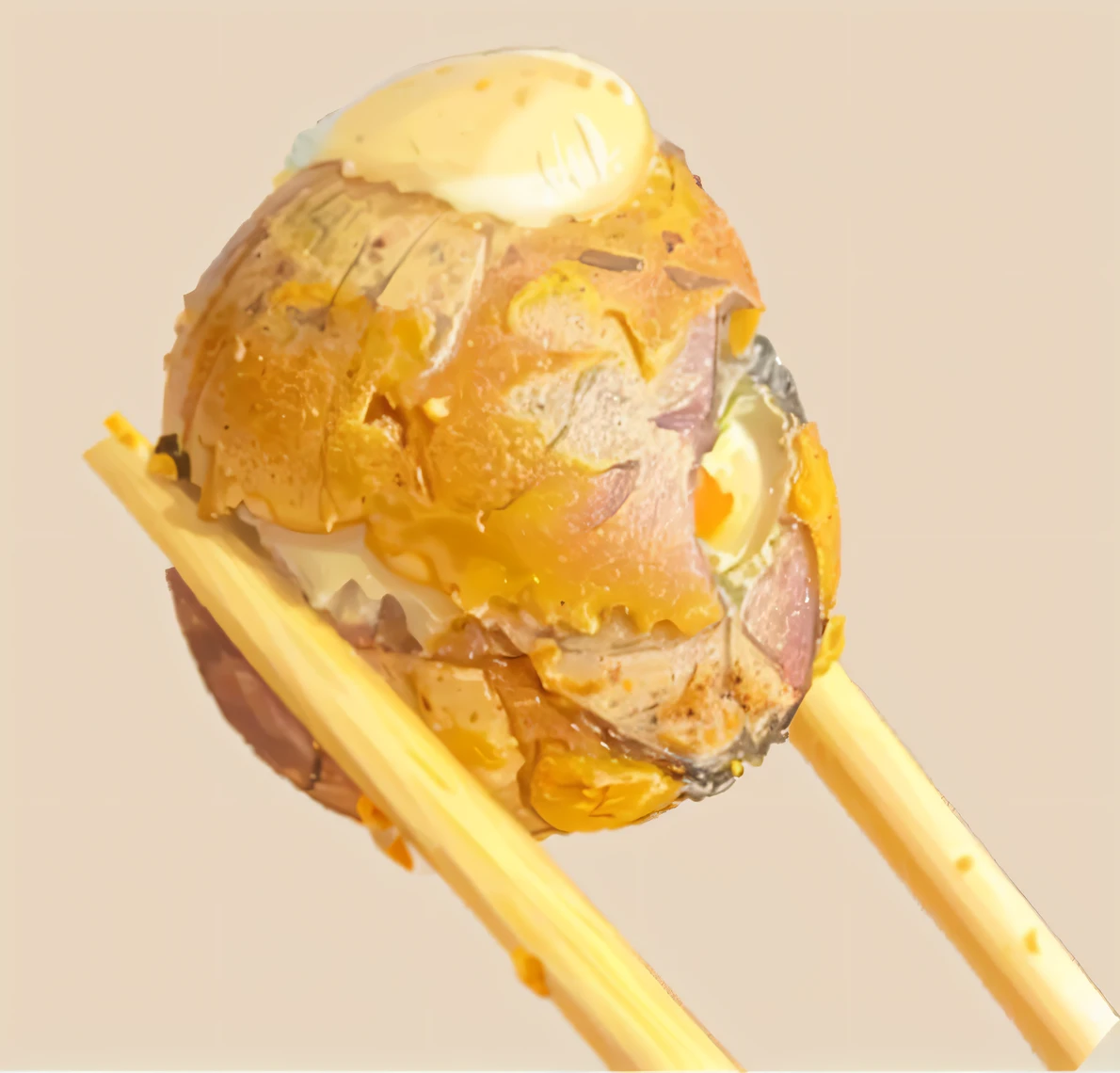 Chopsticks hold an egg，Delicious food