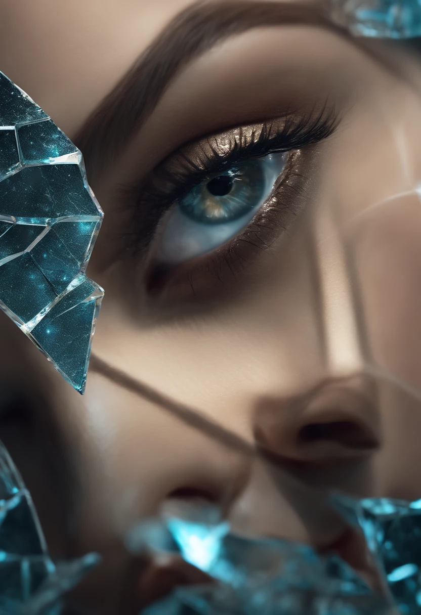 A closeup of a woman's face with shattered glass, retrato futurista da mulher, 3d arte digital 4k, Quebrado bonito android feminino!, arte digital impressionante, Cybernetic Machine Female Face, bela arte digital, lindo arte digital, Retrato de uma rainha ciborgue, arte digital futurista, Advanced 3D digital art, mulher ciborgue, artistic digital art