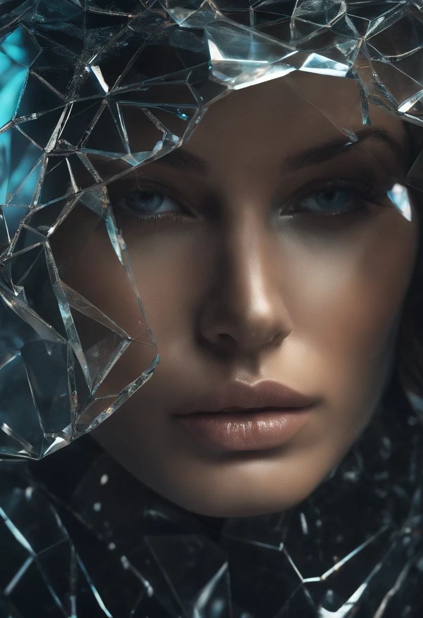 A closeup of a woman's face with shattered glass, deserto futurista, retrato futurista da mulher, 3d arte digital 4k, Quebrado bonito android feminino!, arte digital impressionante, Cybernetic Machine Female Face, bela arte digital, lindo arte digital, Retrato de uma rainha ciborgue, arte digital futurista, Advanced 3D digital art, mulher ciborgue, artistic digital art