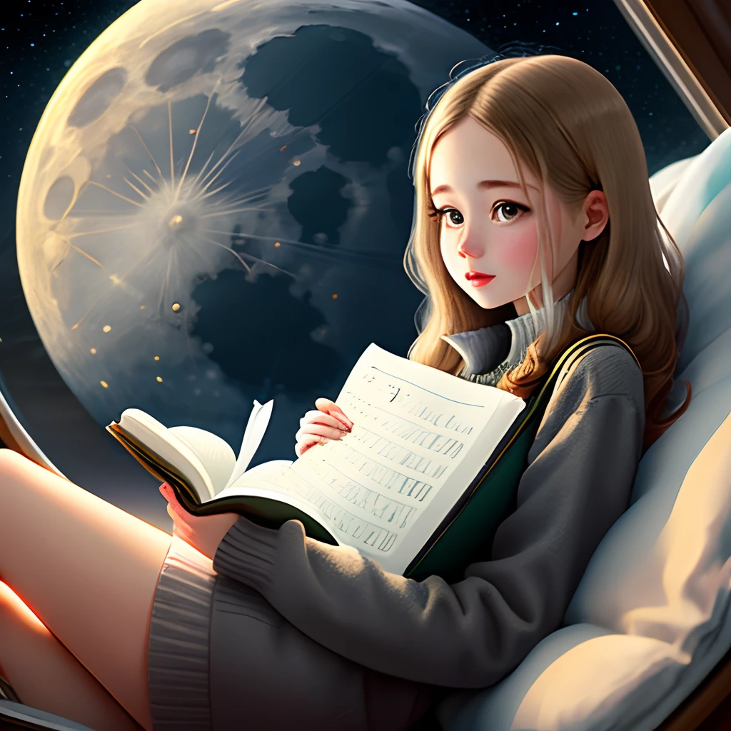 Vocabulary book at hand on moon