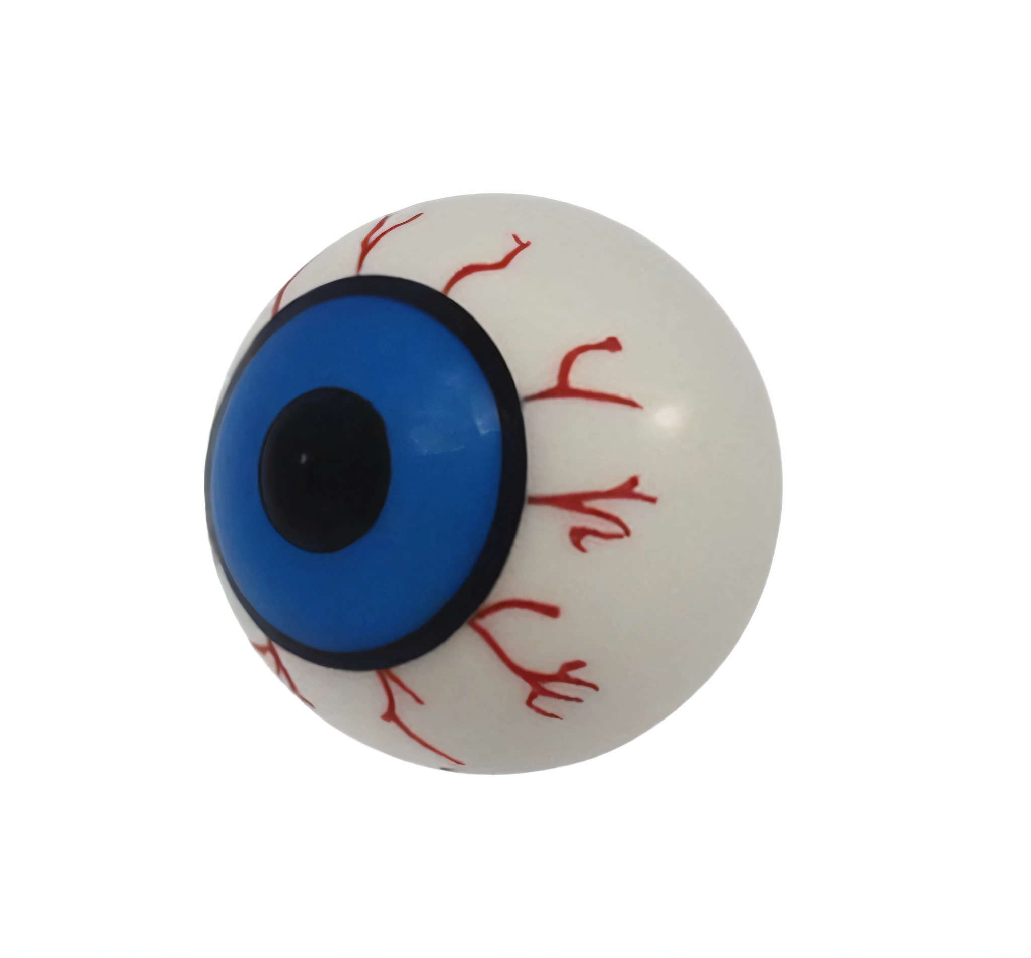 It has a white ball with blue eyes on it, eyeball, False eyeballs, giant eyeball, blue eyeball, large blue laser eyes, only eyeball, Bloodshot eyeballs, eyeballs, The Evil Eye, round pupils, Huge eyeballs, White prosthetic eye, Eyeballs, glass eyeballs, eye fish lens, dark eye sockets