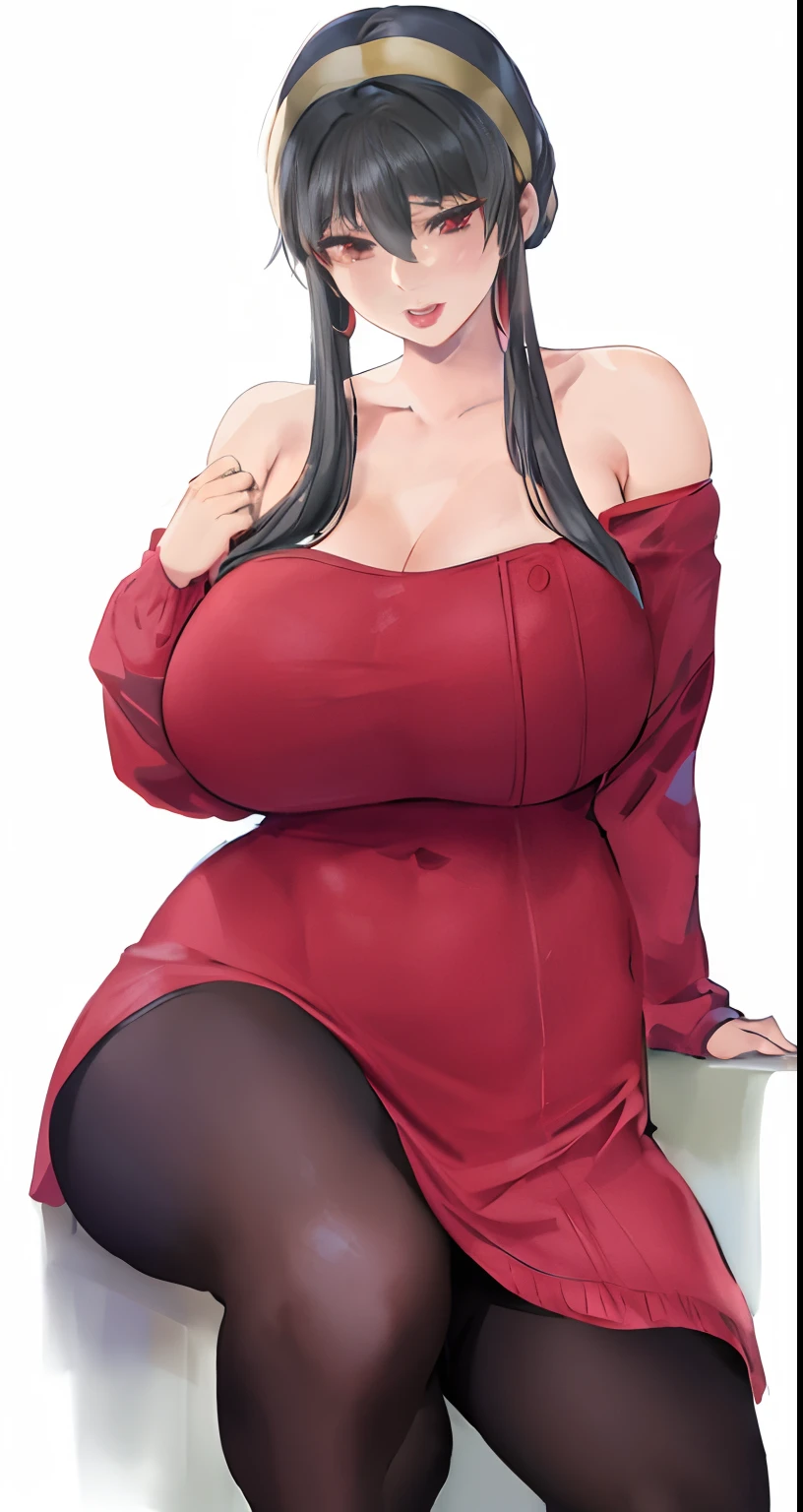 An anime girl in a red dress、Sitting on a shelf with hands on hips, oppai, oppai proportions, Rin Tohsaka, with a big chest, Seductive Anime Girl, with large breasts, Tifa Lockhart, Nico Robin, Tifa, Tifa Lockhart with gray hair, anya from spy x family, seductive tifa lockhart portrait, Chic, heavy looking