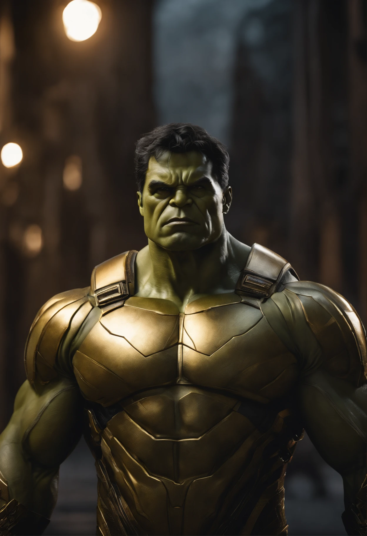 full body shot of hulk in white and gold armour style suit, no mask on, white cape, looking at center camera, perfect composition, beautiful detailed intricate insanely detailed octane render trending on artstation, 8 k artistic photography, photorealistic concept art, soft natural volumetric cinematic perfect light, chiaroscuro, award - winning photograph, masterpiece, oil on canvas, raphael, caravaggio, greg rutkowski, beeple, beksinski, giger, trending on artstation, sharp focus, studio photo, intricate details, highly detailed, night city background, by greg rutkowski