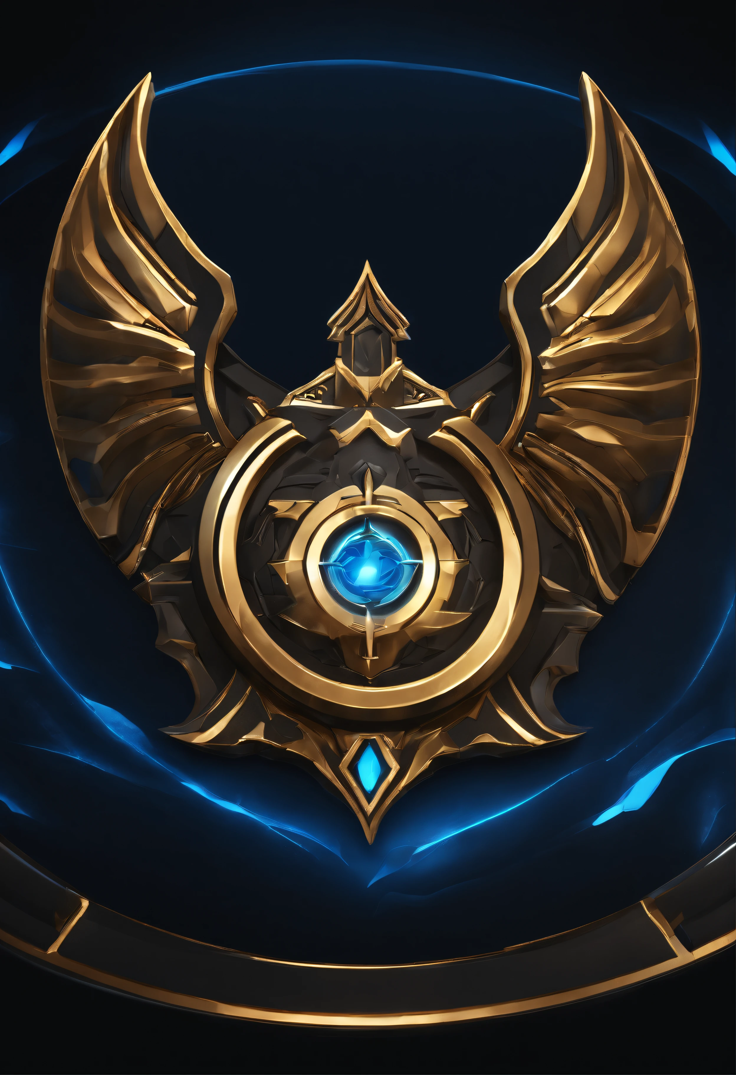 logo, game leagueoflegends, saber, deep glow, 4k, circle logo, 3D, 8k, quality high, color main gradient: blue, black, gold