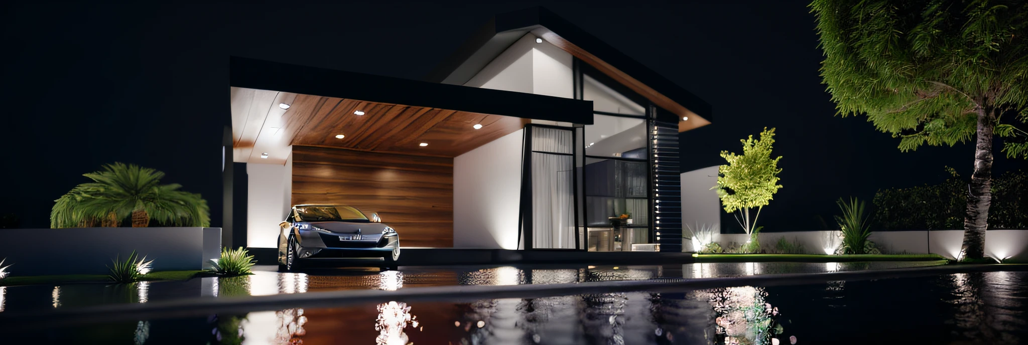leave picture with realistic aspect, (car), (house), (exceptional quality), Coatings with realistic aspect, (photo), (rain), (led light), render 3d, architectural render, surface texture, cinematic depth, dramatic shadows, lights, rendering of a modern house with a large yard, concept house, render 3d, render 3d, render 3d, renderrender 3d, renderrender final 3d, render 2 d, render, render final 3d, rendered image, render detail, 3 render, front perspective, render 3 d architectural, render 3 - d, render architectural, residential design
