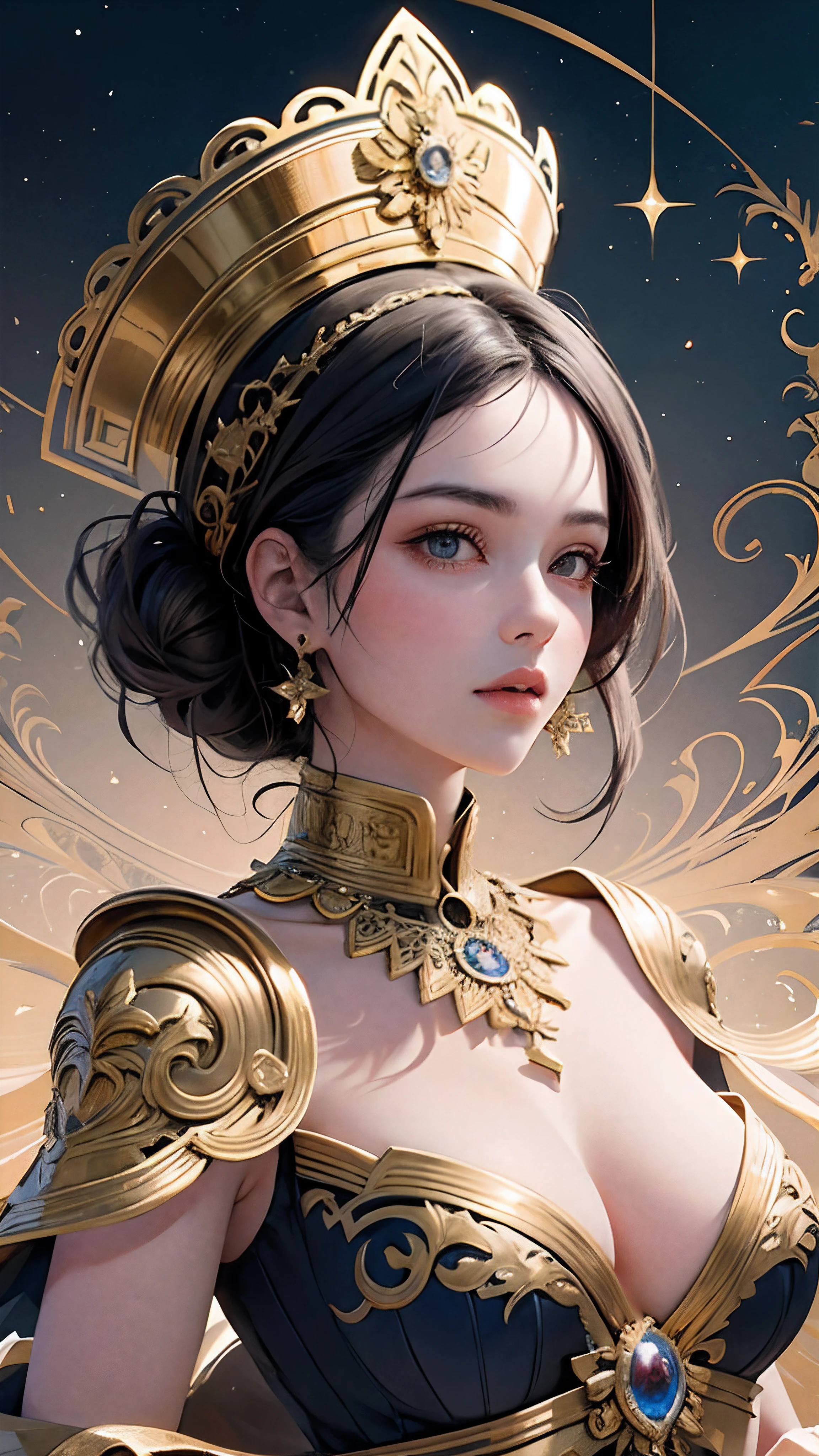 (masterpiece, top quality, best quality, official art, beautiful and aesthetic:1.2), (1girl), extreme detailed,colorful,highest detailed, official art, unity 8k wallpaper, ultra detailed, beautiful and aesthetic, beautiful, masterpiece, best quality, (zentangle, mandala, tangle, entangle) ,holy light,gold foil,gold leaf art,glitter drawing, PerfectNwsjMajic