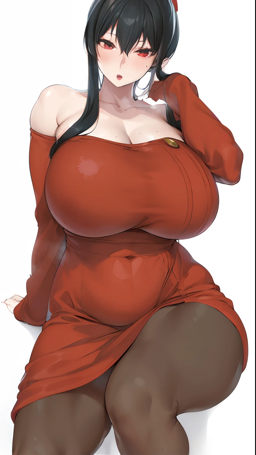 Woman in red dress sitting on the ground, oppai, oppai proportions, Rin Tohsaka, Chic, with a big chest, Chest covered、SFW, Seductive Anime Girl, with large breasts, pixiv 3dcg, by Kentaro Miura, anya from spy x family, range murata and artgerm