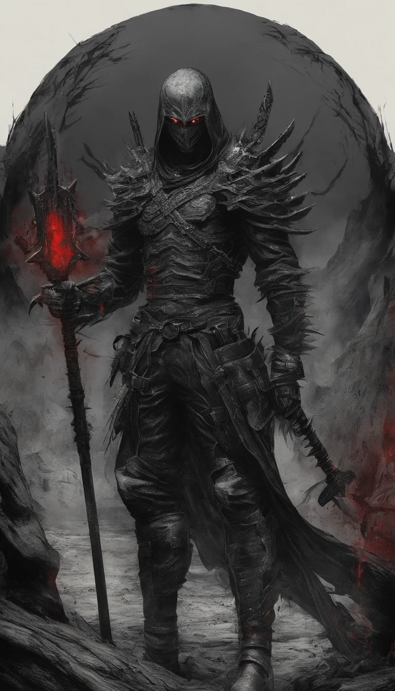 Sign: TEAMX, Berserk-inspired armor, Tenues ninja, Dark fantasy aesthetics, Battle-worn details, Gravures complexes, Oversized weapons, style de Kentaro Miura, Des contrastes frappants, Ombres lourdes, Detailed line work, Palette de couleurs gothiques, Style anime mature, Intense battle scenes, Environnements dystopiques, Anatomie musculaire --Niji 5, Cape noir et rouge, mask oni, cheveux noirs, yeux rouges, 8K, war,