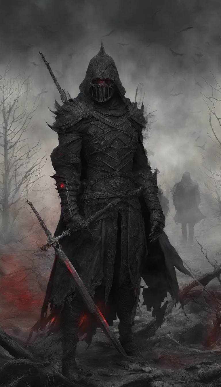 Sign: TEAMX, Berserk-inspired armor, Tenues ninja, Dark fantasy aesthetics, Battle-worn details, Gravures complexes, Oversized weapons, style de Kentaro Miura, Des contrastes frappants, Ombres lourdes, Detailed line work, Palette de couleurs gothiques, Style anime mature, Intense battle scenes, Environnements dystopiques, Anatomie musculaire --Niji 5, Cape noir et rouge, mask oni, cheveux noirs, yeux rouges, 8K, war,