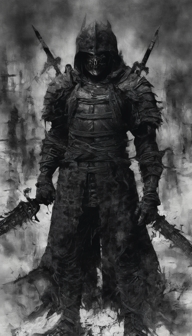 Sign: TEAMX, Berserk-inspired armor, Tenues ninja, Dark fantasy aesthetics, Battle-worn details, Gravures complexes, Oversized weapons, style de Kentaro Miura, Des contrastes frappants, Ombres lourdes, Detailed line work, Palette de couleurs gothiques, Style anime mature, Intense battle scenes, Environnements dystopiques, Anatomie musculaire --Niji 5, Cape noir et rouge, mask oni, cheveux noirs, yeux rouges, 8K, war,
