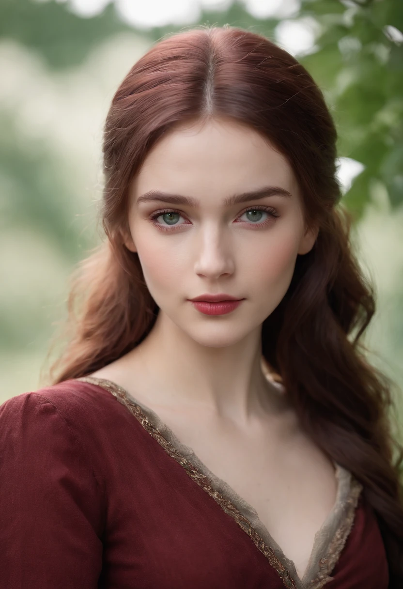 (((A deep reddish scar runs across her left cheek))) light skinned, Women around 19 years old, Natural gray hair, Distinctive green eyes, Wearing Cole, slender and graceful,, Beautiful, Candlelight in medieval atmosphere, Ultra Sharp Focus, realistic shot, Women's clothing in the Middle Ages, Tetradic color (Scar:1.4)