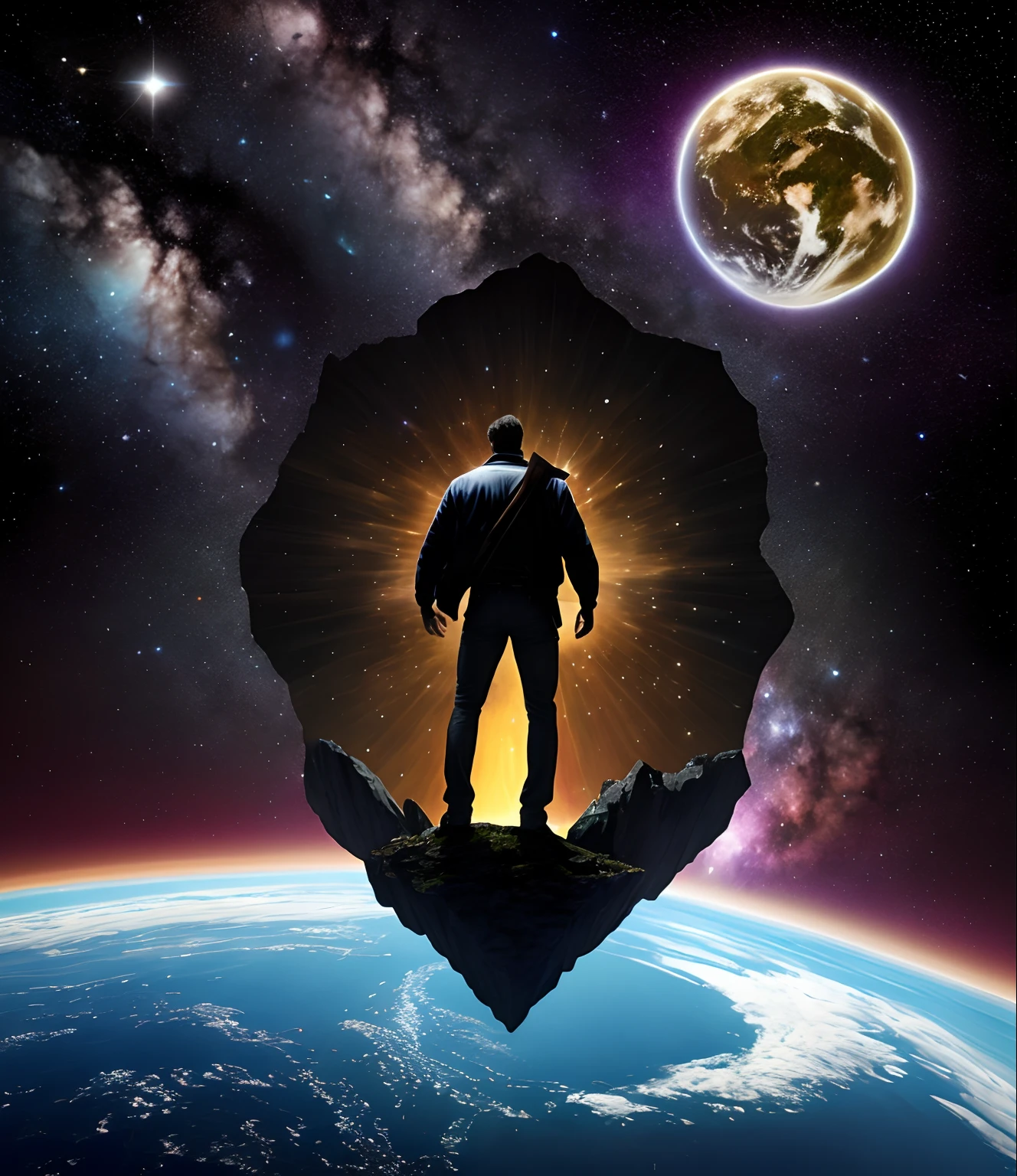 Man at edge of creation of the universe