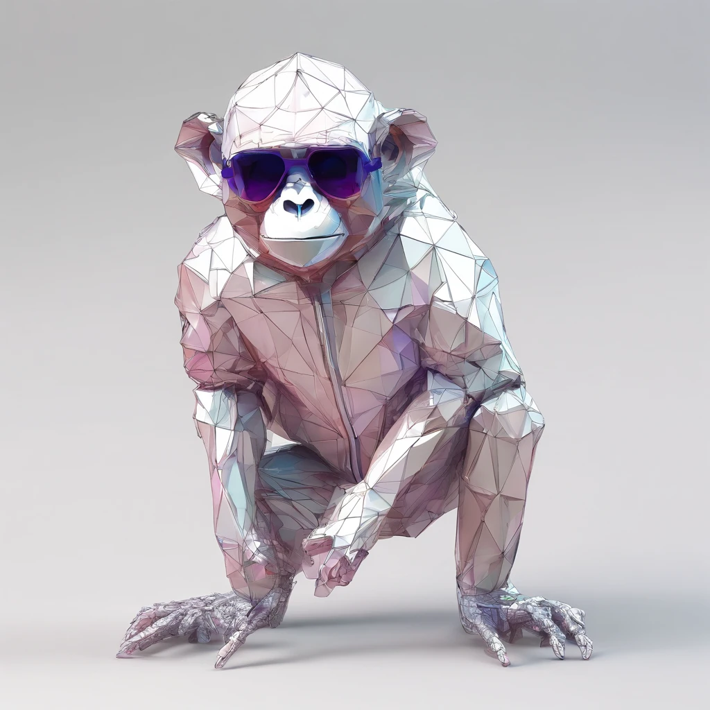 Perfect alignment, Cute little monkey in jacket,crystal vases,Rose flower, Wearing sunglasses, cheerfulness, Standing position, Abstract beauty, Centered, Looking at the camera, Facing the camera, nearing perfection, Dynamic, Highly detailed, smooth, Sharp focus, 8K, high definition resolution, illustration, Art by Carne Griffiths and Wadim Kashin, White background