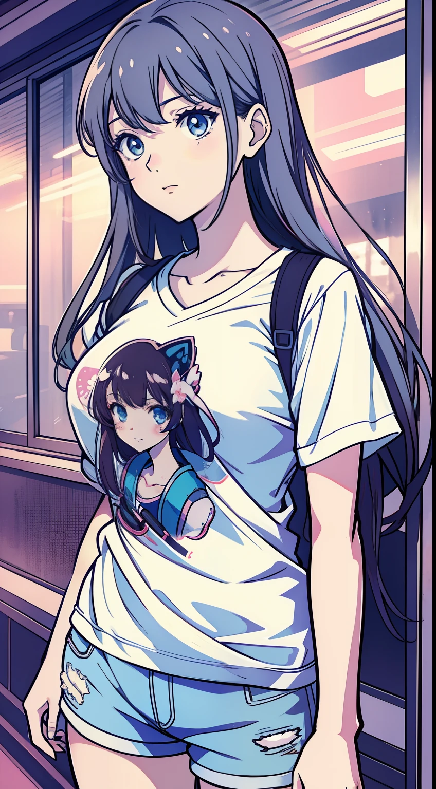 rosto feminino estilo anime shoujo colorido, design de estampa para camisetas, fundo branco
