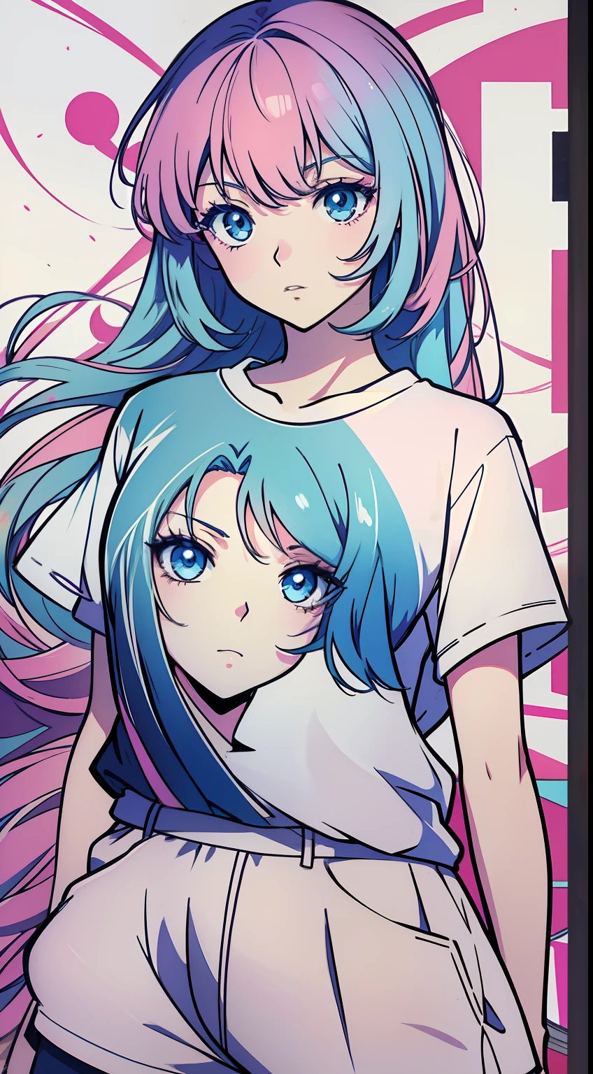 rosto feminino estilo anime shoujo colorido, design de estampa para camisetas, fundo branco