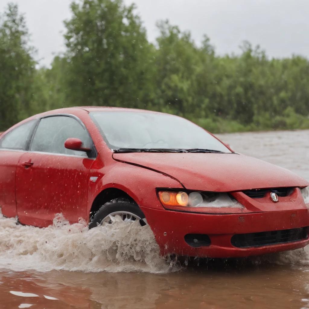 A car on its side, half  and the other clean, soapy water falling in the middle, red car, no background, realistic image, full HD.