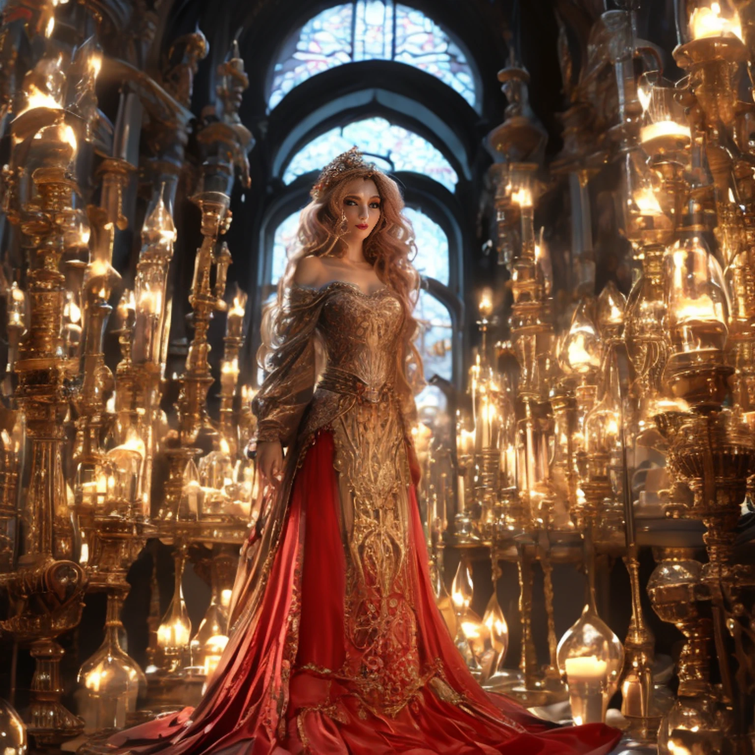 (ultrarrealista 8k CG: 1.2), Perfect artwork, delicate patterns, detalhes intrincados, (Unparalleled masterpiece, melhor qualidade: 1.2), (extremamente complexo: 1.2), uma mulher em um vestido vermelho e dourado, Phoenix Crown, palito de cabelo, (sentado em uma cama vermelha), maquiagem, corar, timidez, preto_Hair, olhando para baixo, cosmetics, (ponto da testa), (2 velas vermelhas), Chinese_Clothes, Cortinas, Brincos, Hair_enfeite,Hanfu, interior, jewelries, unhas vermelhas, Longas_Mangas, vestido vermelho, red lips, Borlas, (Colcha vermelha), (red palace: 1.2), (arquitetura chinesa antiga), (vermelho: 1.8), Noite