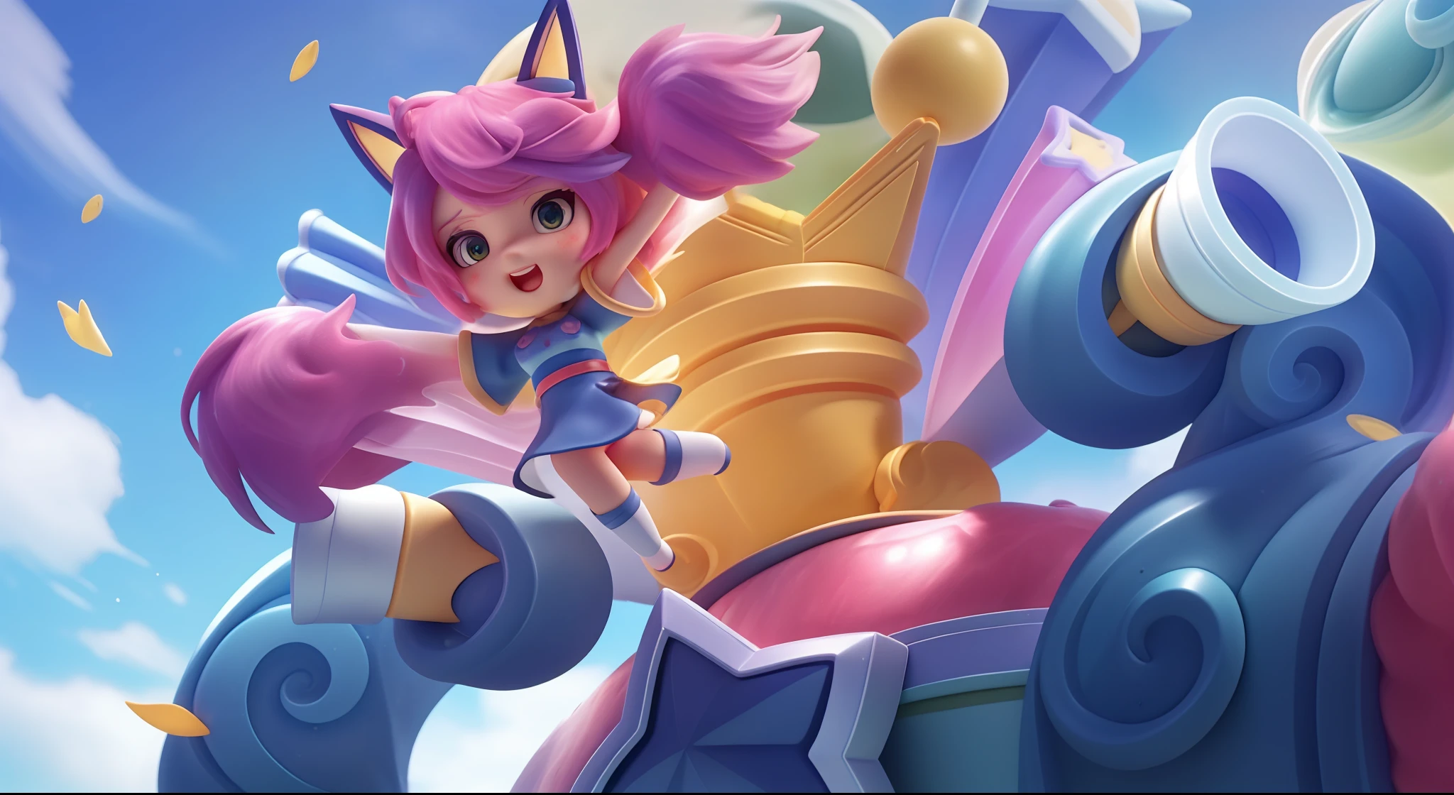 A closeup of a woman in a pink outfit mounted on a giant robot, jinx arcano, Splashart de League of Legends, League of Legends arte splash, star guardians, Serafim Ahri KDA, de League of Legends, Splash Art Oficial, Arte Splash, Arte do personagem de League of Legends, Star Guardian Inspirado, Arte Splashe Anime Loli, Chibi,8k Full HD