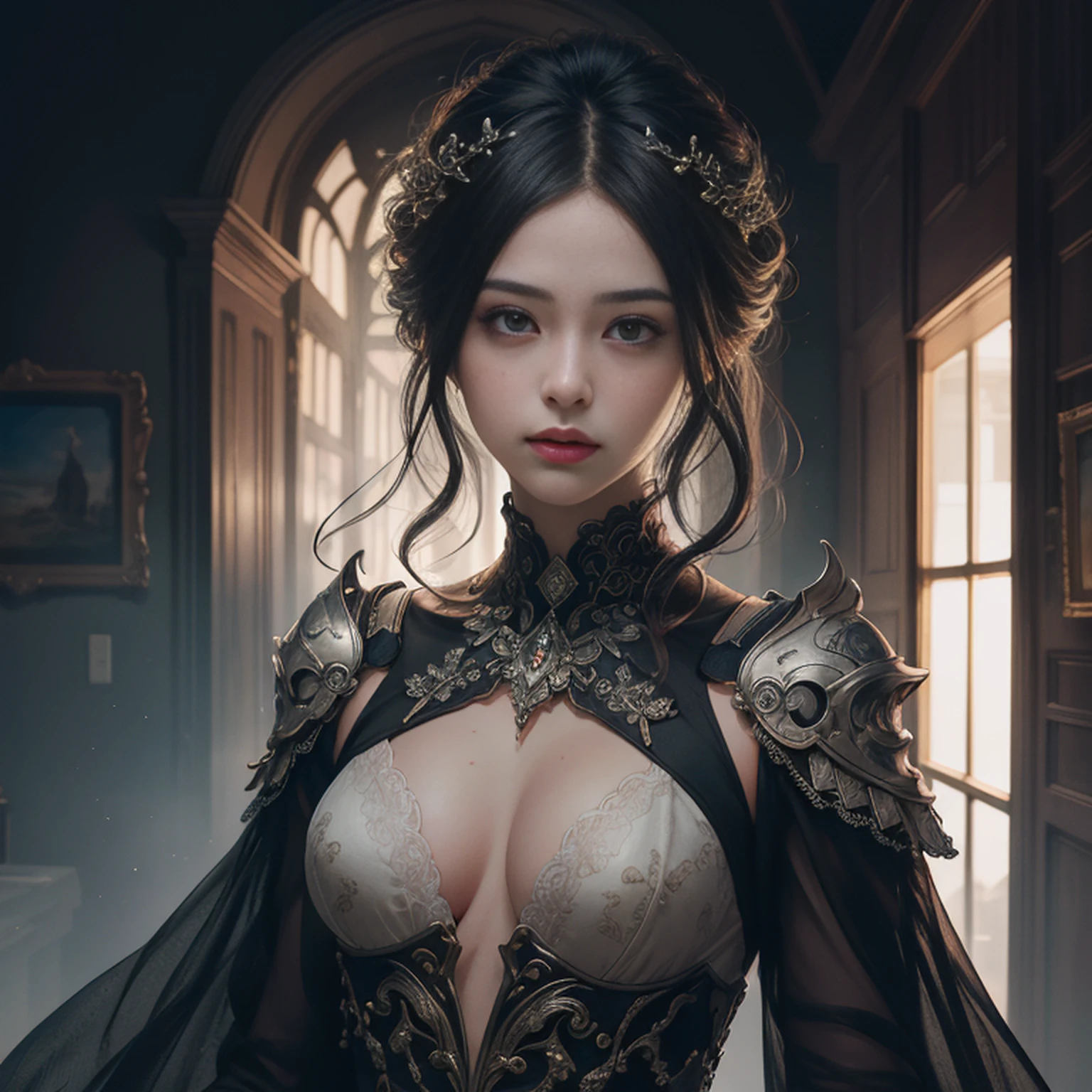 (((masterpiece))), (((best quality))), ((ultra-detailed)), (hyperrealistic), (highly detailed CG illustration), ((an extremely delicate and beautiful)),cinematic light, Create a stunning anime artwork that is currently trending on ArtStation, showcasing exquisite beauty and captivating aesthetics. The art piece should be highly detailed, featuring a compelling character and a visually appealing environment. The character in the artwork is a graceful and enchanting figure, radiating an aura of elegance. Pay close attention to intricate facial features, such as mesmerizing eyes with vibrant colors and delicate shading. The character's clothing should be designed with elaborate patterns, flowing fabrics, and rich textures, reflecting a blend of fantasy and contemporary fashion. Place the character in a captivating environment that enhances the overall appeal of the artwork. It could be a breathtaking natural landscape, a bustling futuristic cityscape, or a mystical realm filled with magical elements. Incorporate vibrant colors, dynamic lighting, and detailed background elements to create a sense of depth and immersion. Consider the latest trends in anime art, such as incorporating unique lighting effects, exploring creative composition techniques, or experimenting with unconventional color palettes. Take inspiration from the top artists on ArtStation and their exceptional execution of various art styles and themes. Camera: Choose an angle that highlights the character's beauty and the immersive environment. Lighting: Utilize atmospheric lighting techniques to create depth and mood. Resolution: Aim for a high-resolution artwork to showcase intricate details and clarity. Art Inspirations: Seek inspiration from the trending artists on ArtStation, exploring different styles, genres, and themes.