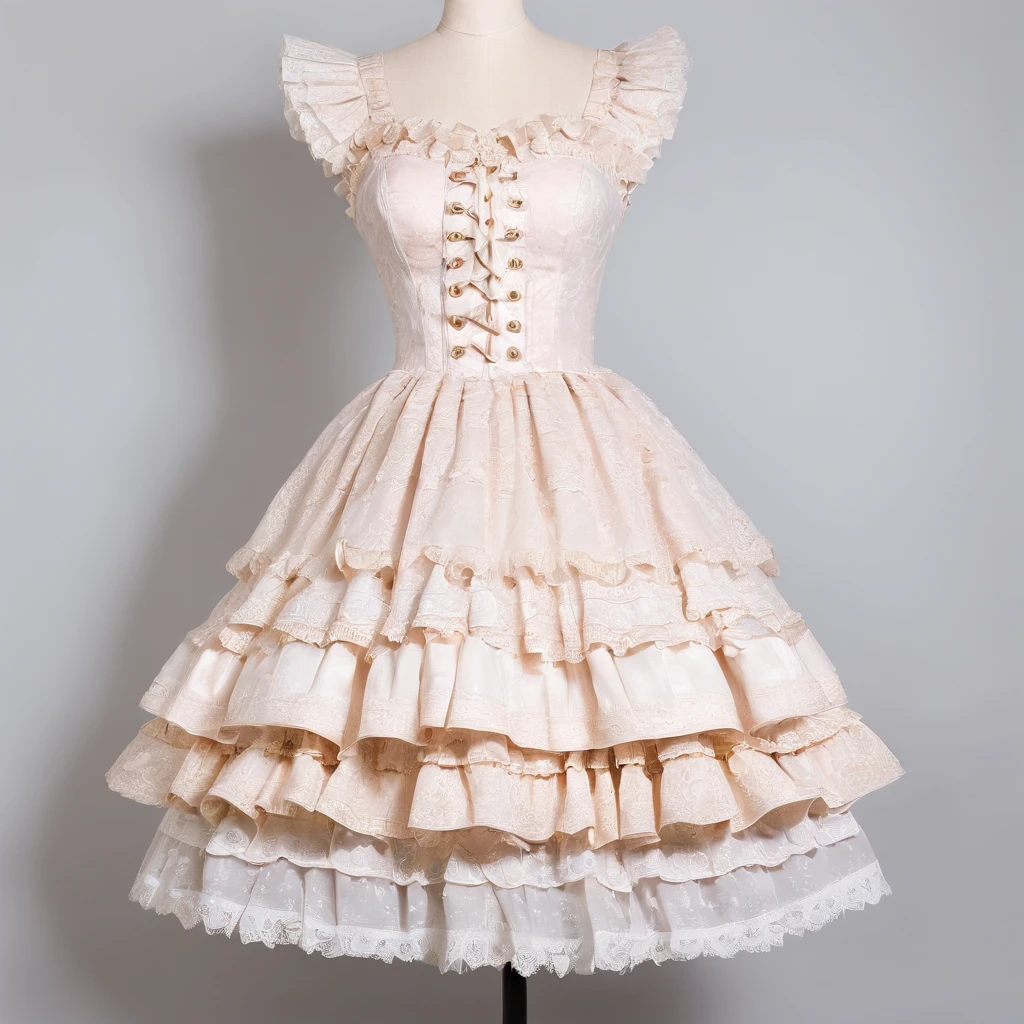 ta dress design, mannequin wearing the dress, classic loliress desgin, lots of frill and lace dress