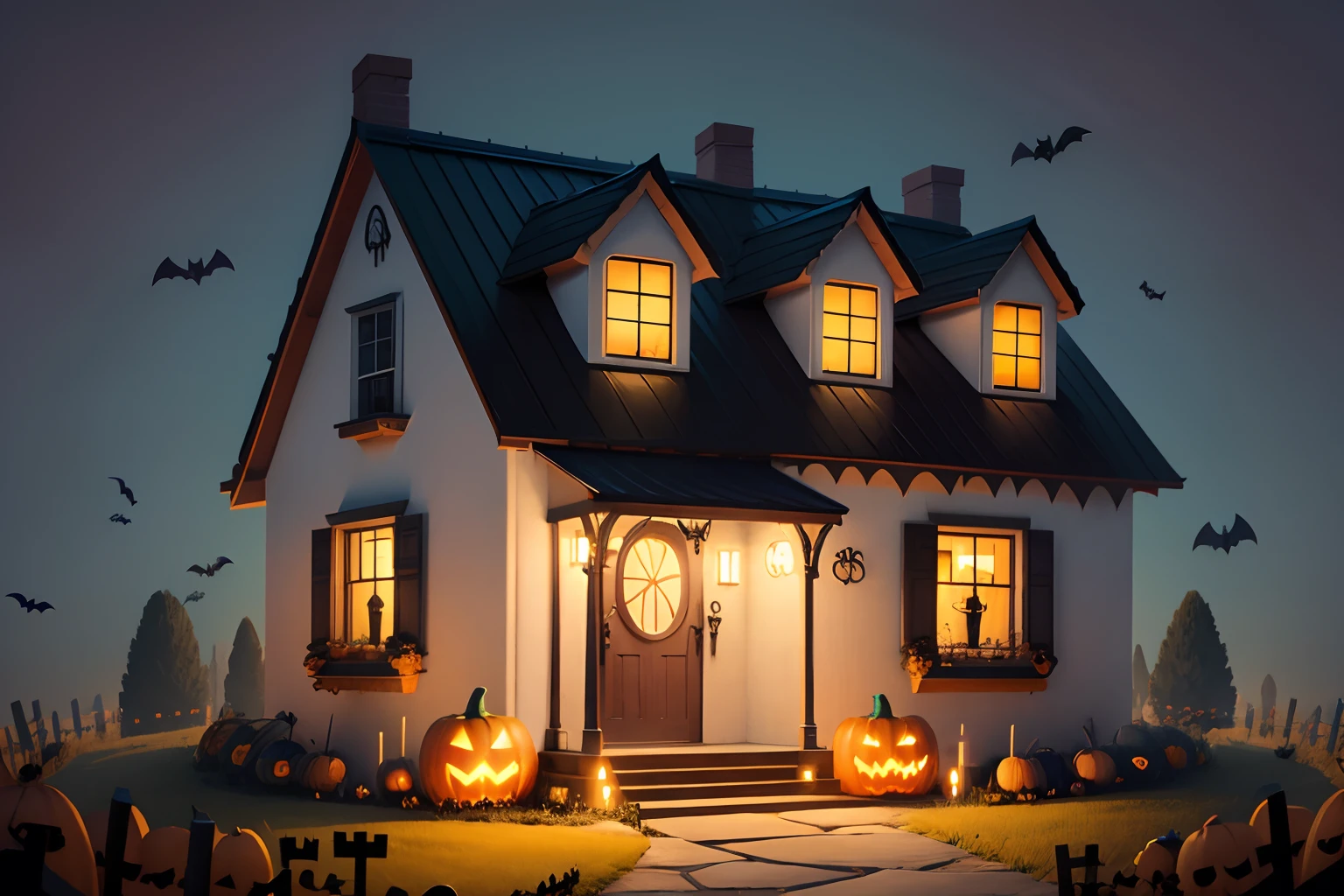 bright colorful cute halloween house