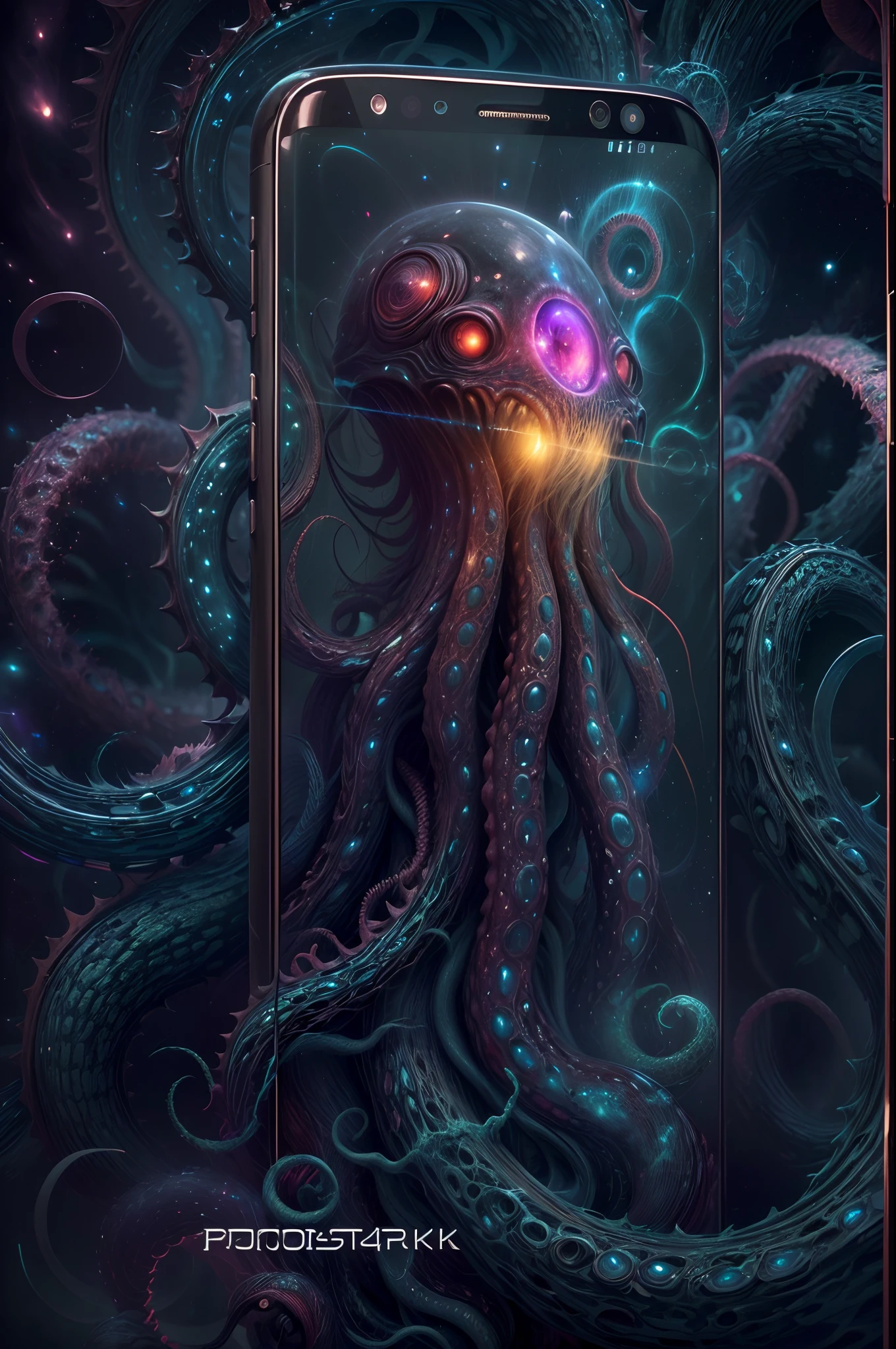 (best quality,4k,8k,highres,masterpiece:1.2),ultra-detailed,(realistic,photorealistic,photo-realistic:1.37),sinister
eldritch god's smartphone, outer god's smartphone, dark abyssal smartphone with tentacles,some tetacles came out of the screen, cosmic Cthulhu phone
vivid colors, eerie lighting