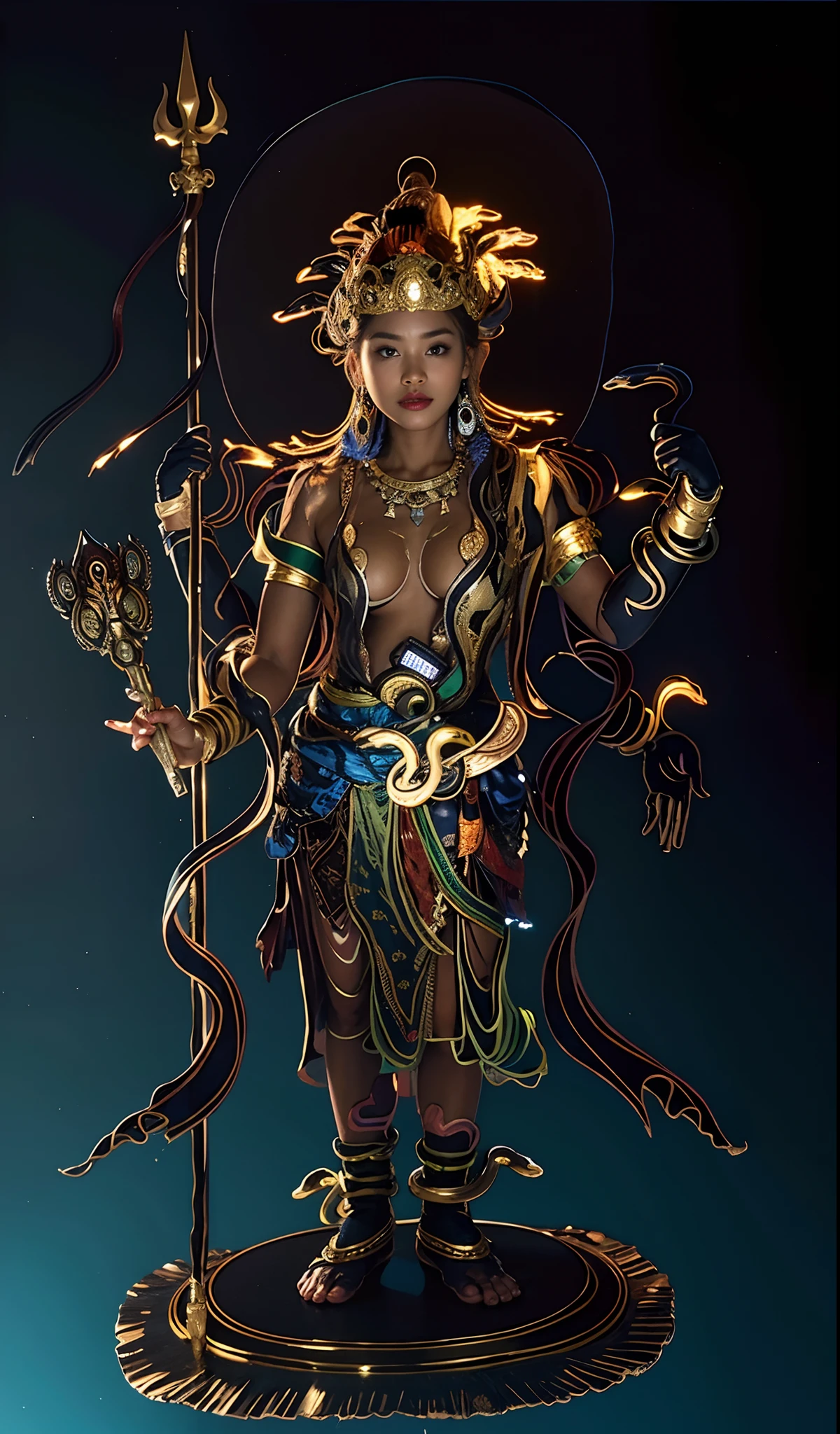 offcial art, (Extremely detailed Cg Unity 8K wallpaper), 1girll,(Human smugglers),(The union of man and snake),Solo, Ancient tiger skin skirt, complex pattern, tiger skin skirt, Jade decoration, Holding_axe, arma, shaded_face, contempt, Pretty big breasts, (Photorealistic:1.4), (Masterpiece), (Best quality:1.2),Light and shadow tracking,Super HD