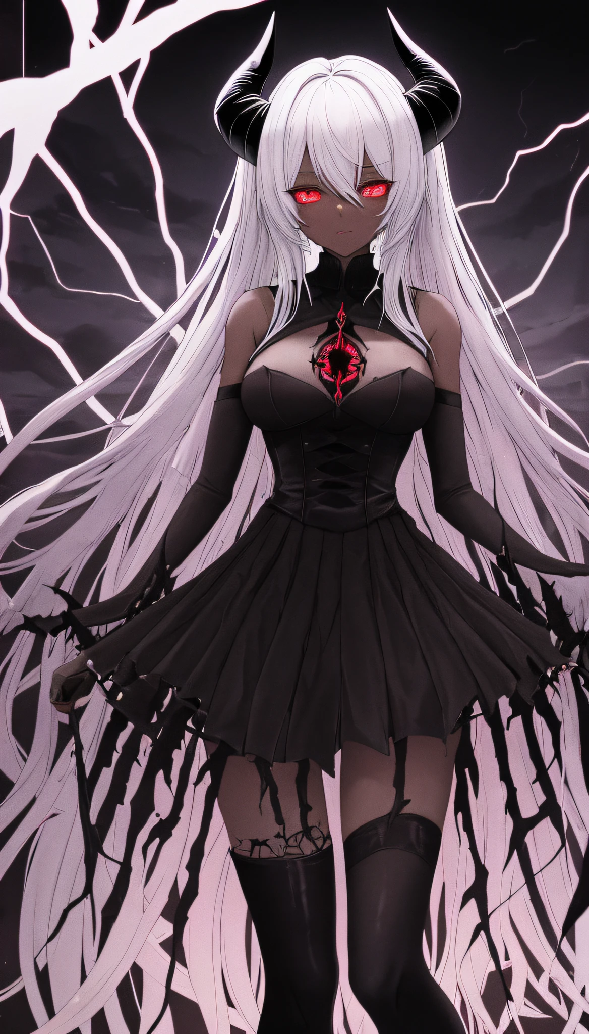 ((masterpiece, best quality)), official art, unity 8k wallpaper, ultra detailed, Amazing dark elf, Dark Angel, mystical aura, ((Obsidian black wings)), flowinggown, deep Purple, Motifs inspired by the occult, ((Crown of thorns)), Poisonous nightshade,  balls of fire, Dynamic pose, Darkness shrouded, High detail resolution, eerie moonlight, Mystic energy, Mysterious rituals, Dark atmosphere, r1ge, Crazy nothingness, Glowing eyes, Multiple eyes, Horror (Theme), BREAK, highly detailed of (dark elf), (1girl), solo, perfect face, details eye, ponytail, Blunt bangs, (hair between eye), white hair, violet eyes, fantasy art by Artgerm, by Kawacy, by Wadim kashin,BREAK, eyelashes, eyeshadow, pink eyeshadow, (dark skin:1.2), glaring, Mysterious smile, medium breast, BREAK, extremely detailed, dynamic angle,