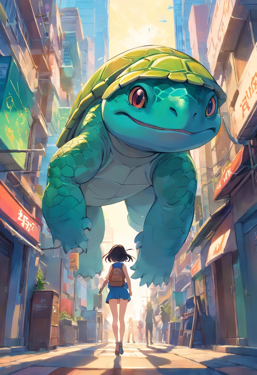 ((foto crua)), ((obra-prima)), Anthropomorphic humanoid turtle, andando entre as pessoas, detalhe intrincado, intricate Greebles pieces, corpo musculoso, muscular arms, small head, Ogro monstruoso, Titan, has house on its back,