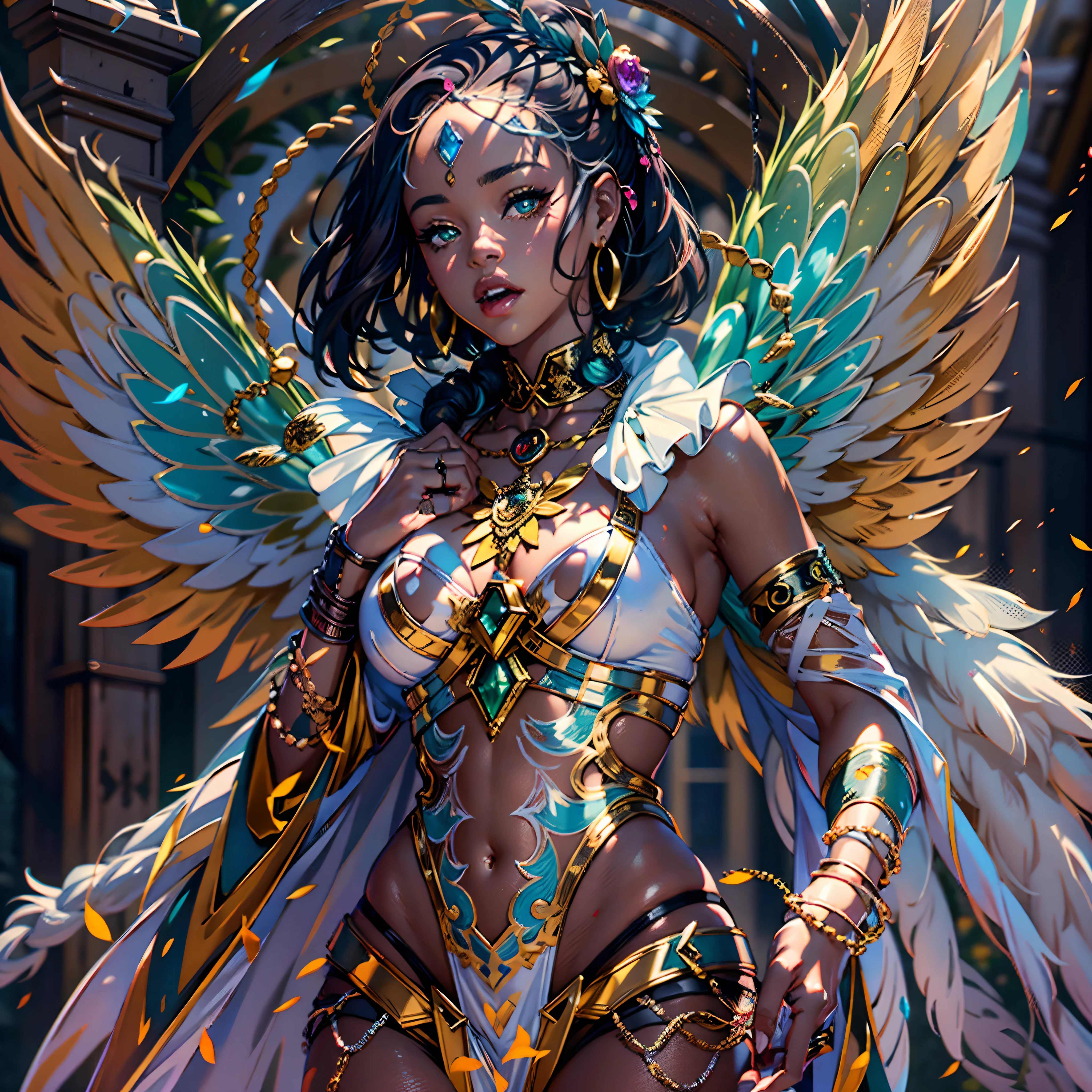 Masterpiece epic Diva Sunlight luminescence volumetric lightning contrast global illumination saturate ultra_high-resolution meticulously intricate analogique pro-photo-realistic ultra_high_quality ultra_high_detail optimal accurate cgi vfx sfx reflex 3dcg max color-coded extreme improved Octane_rendered UHD XT3 64K 32K 16K 8K DSLR HDR unrealengine5 romm rgb pbr 3dcg fxaa blu-ray fkaa txaa rtx ssao enhanced ultra_sharpness ecstatic graduate Will-o'-the-wisp pixie sprite iota garden conceptual angel female Jinx glamour walking Chevaleresque "Rihanna" Cosplay aristocratic Goddess surmounted wings surrounded intertwined feather éblouissantes Valkyrie-wings symmetrical athletic Native tanmed skin african dreads obvious agate perfect divine cheekbones effects reddened embarrassed lazuli gorgeous beautiful_Eyes Brown Pupils Black Iris Turquoise Sapphires Open Mouth Teeth Smiles tongue wet pilot Jacket Floating fringe Pearls Eccentric Cape Levitating Shoulders-Off chemise blanches dentelles clavicules papillotes reveal breasts falling sideboob felt satin orange corsait yellow spinel thick leather skirt soies assortie amples nombril revealing heart belt_chastity crux diamond cadena pubic scarlet pubis-hairy obvious indigo Size silver adorned padlock Gold thighs legs garters Gothic inox boots decorated onyx, Sun urban Outdoor Forest Beholder "medieval" outfits priestess ruby background equirectangular 360 mirror glass reflection monastery opal marble deep path ombre Sundrop lantern decorated dramatic mannequin armor chrome chain flat bands fathoms "Heavy Metal" richly lys rune rose ornate emerald plasma glyph Tourmaline wood leaf Earth engraving lava magic summon monster viceroy incandescent Crystalline invocation creature Queen Bee (EOS R6 135mm 1/1250s f/2.8 ISO400) bees conjuration monarch flowering butterfly dog howling floraison Shiba_Inu CGSCOSITY Hearth Ark Church "Ouroboros" Caduceus Cathedral chef-d' tatoo Bruce_Weber sex girl naked nsfw varied multi etc.
